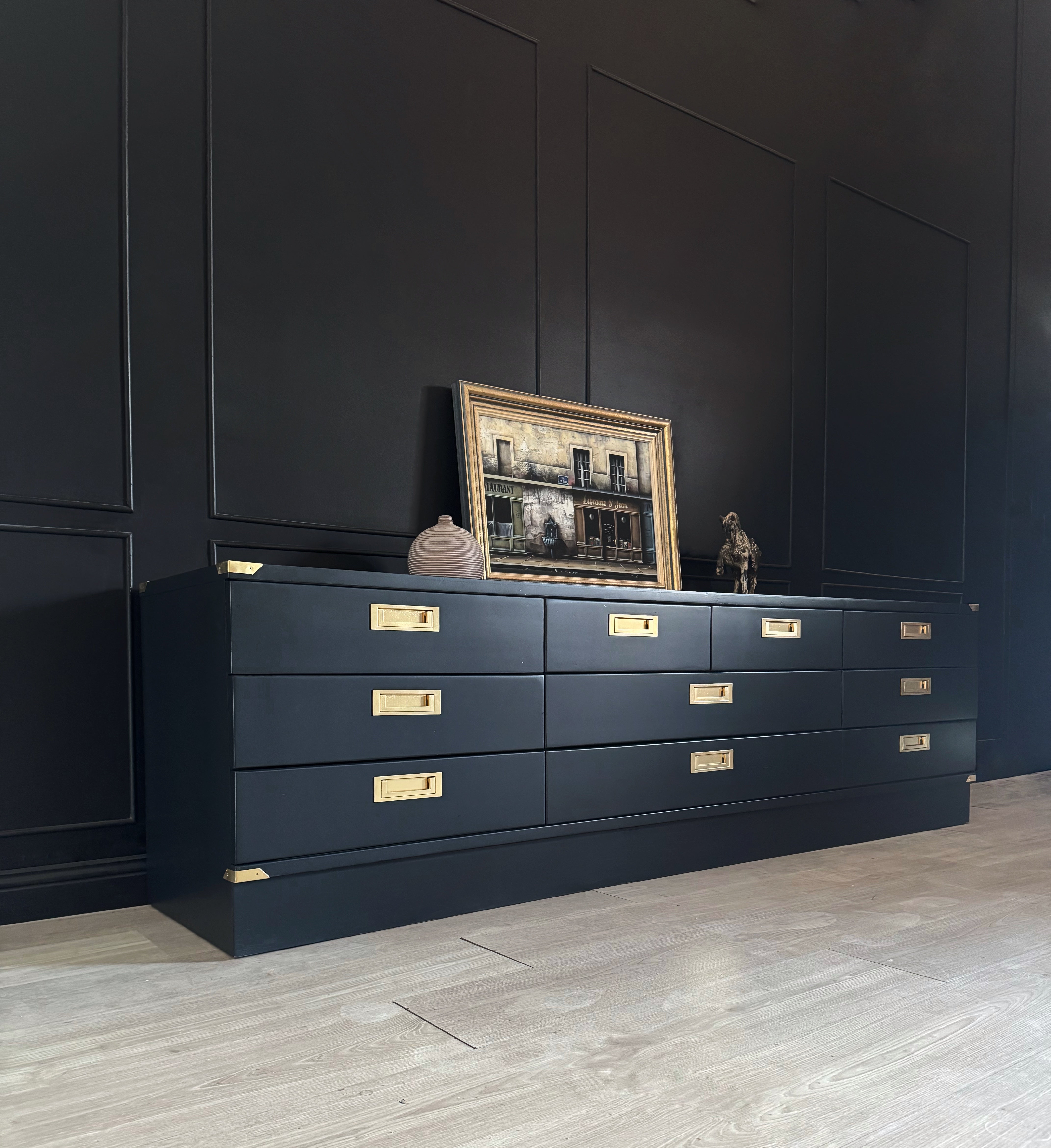 Stunning black and gold detail dresser