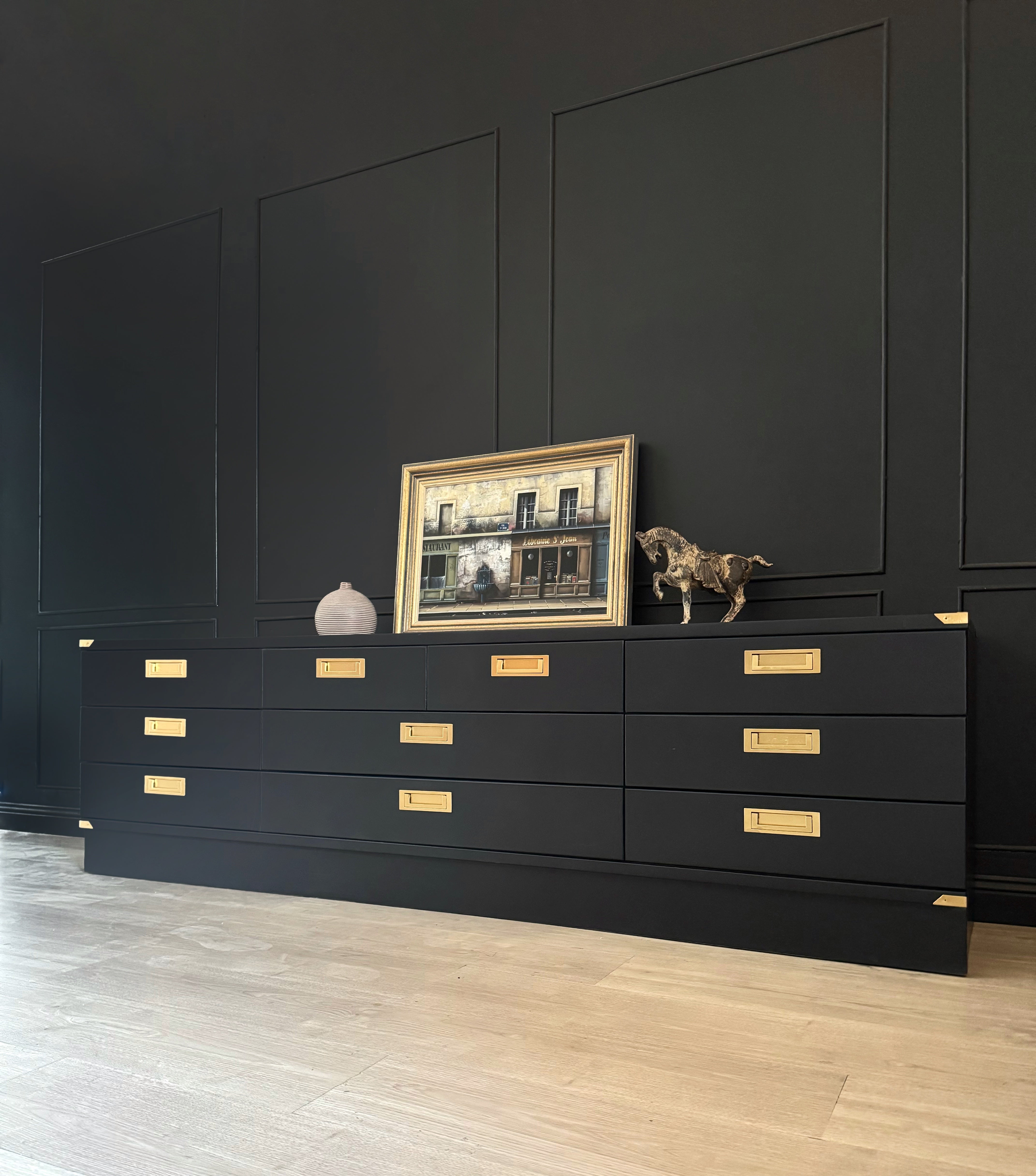 Stunning black and gold detail dresser