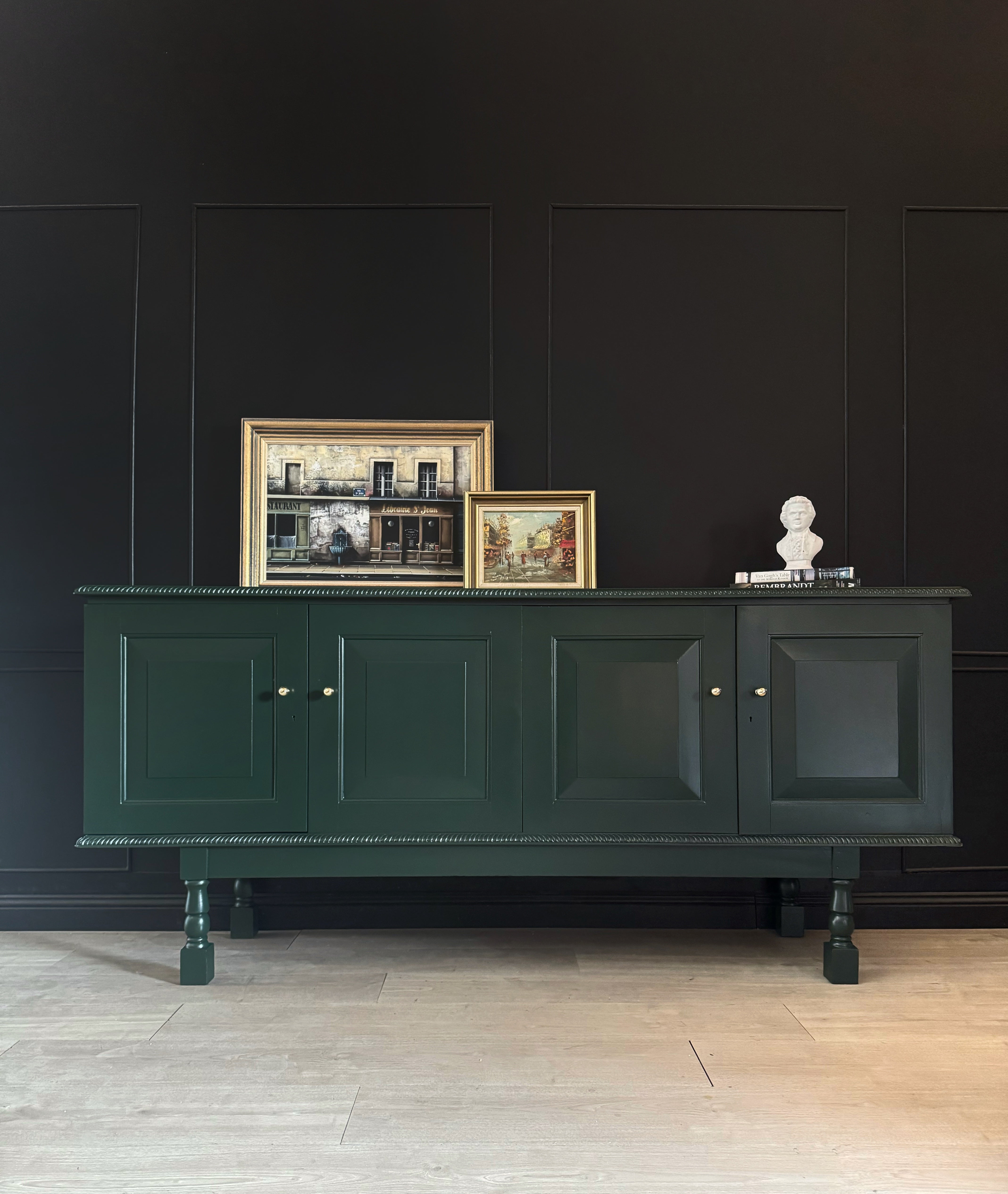 Fabulous Dark Green 4 door cabinet / sideboard / credenza / buffet
