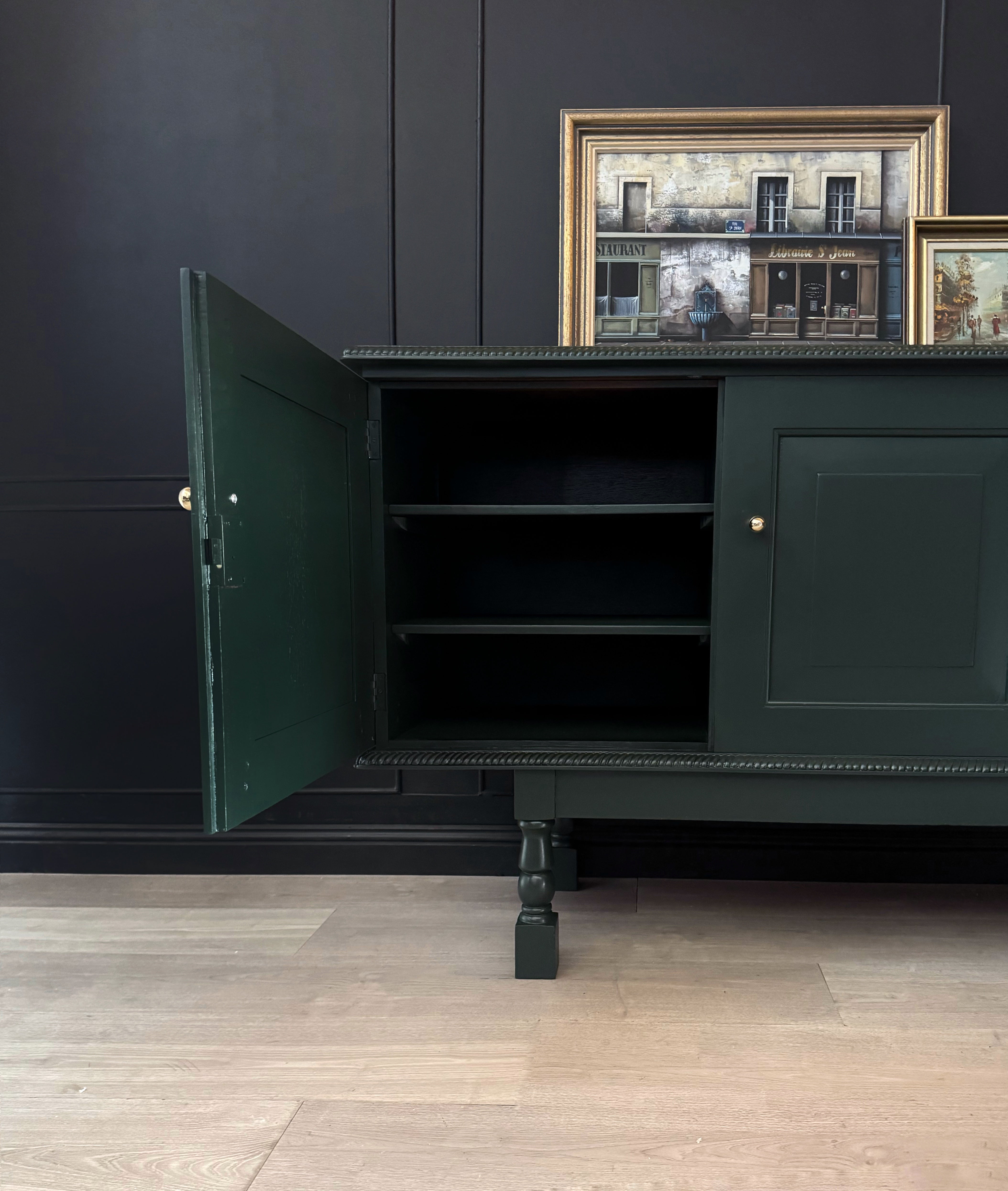 Fabulous Dark Green 4 door cabinet / sideboard / credenza / buffet