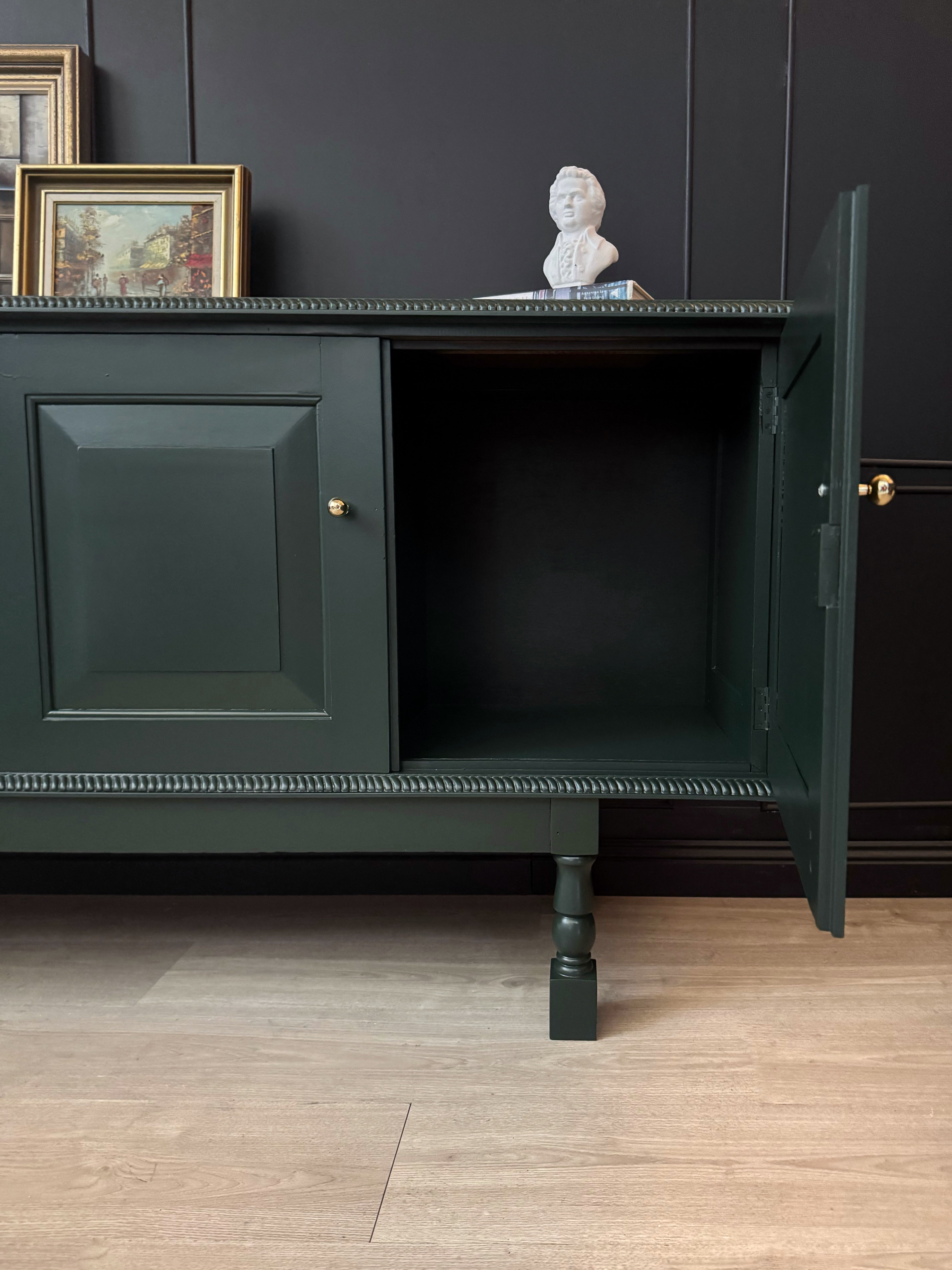 Fabulous Dark Green 4 door cabinet / sideboard / credenza / buffet