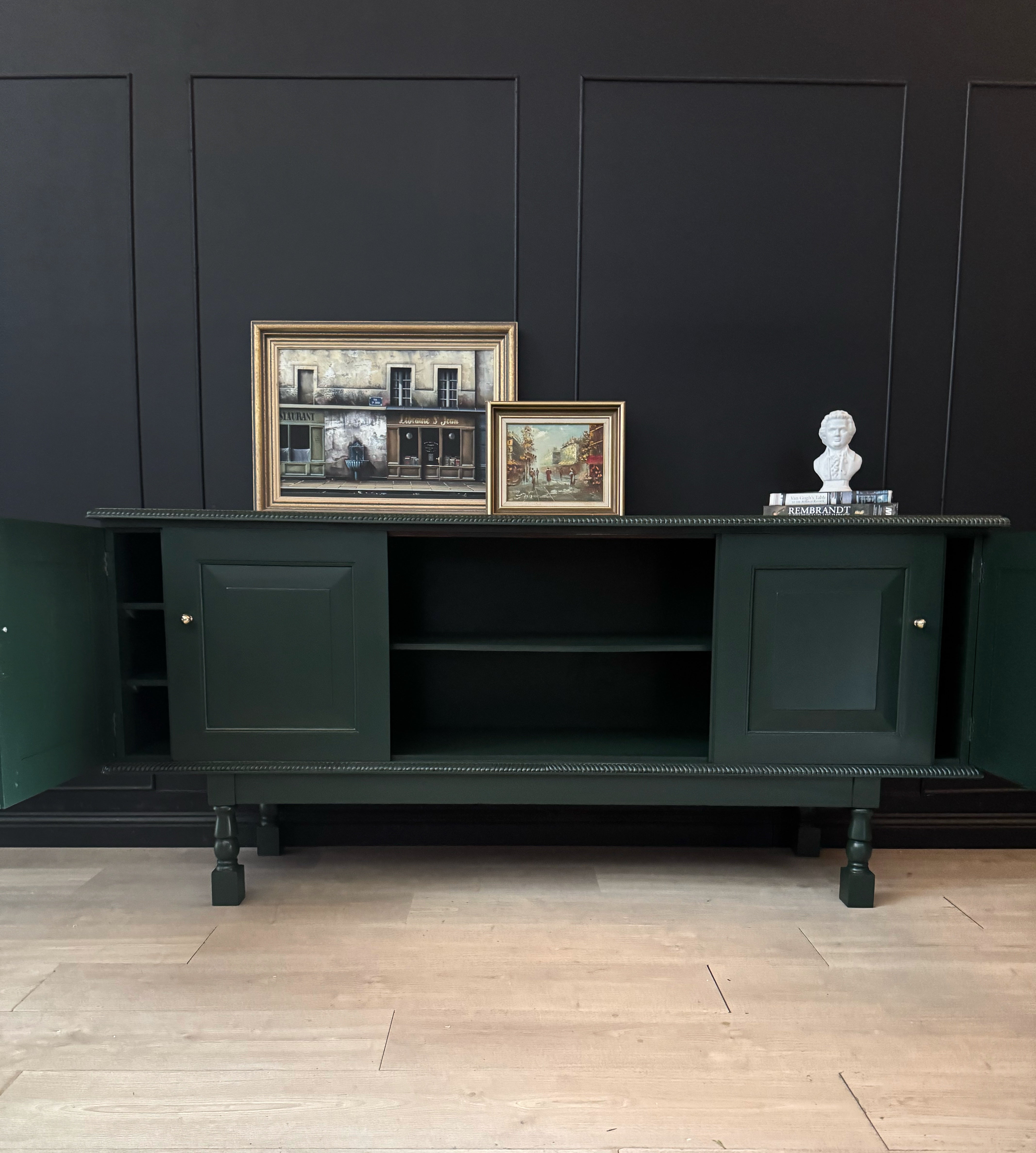 Fabulous Dark Green 4 door cabinet / sideboard / credenza / buffet