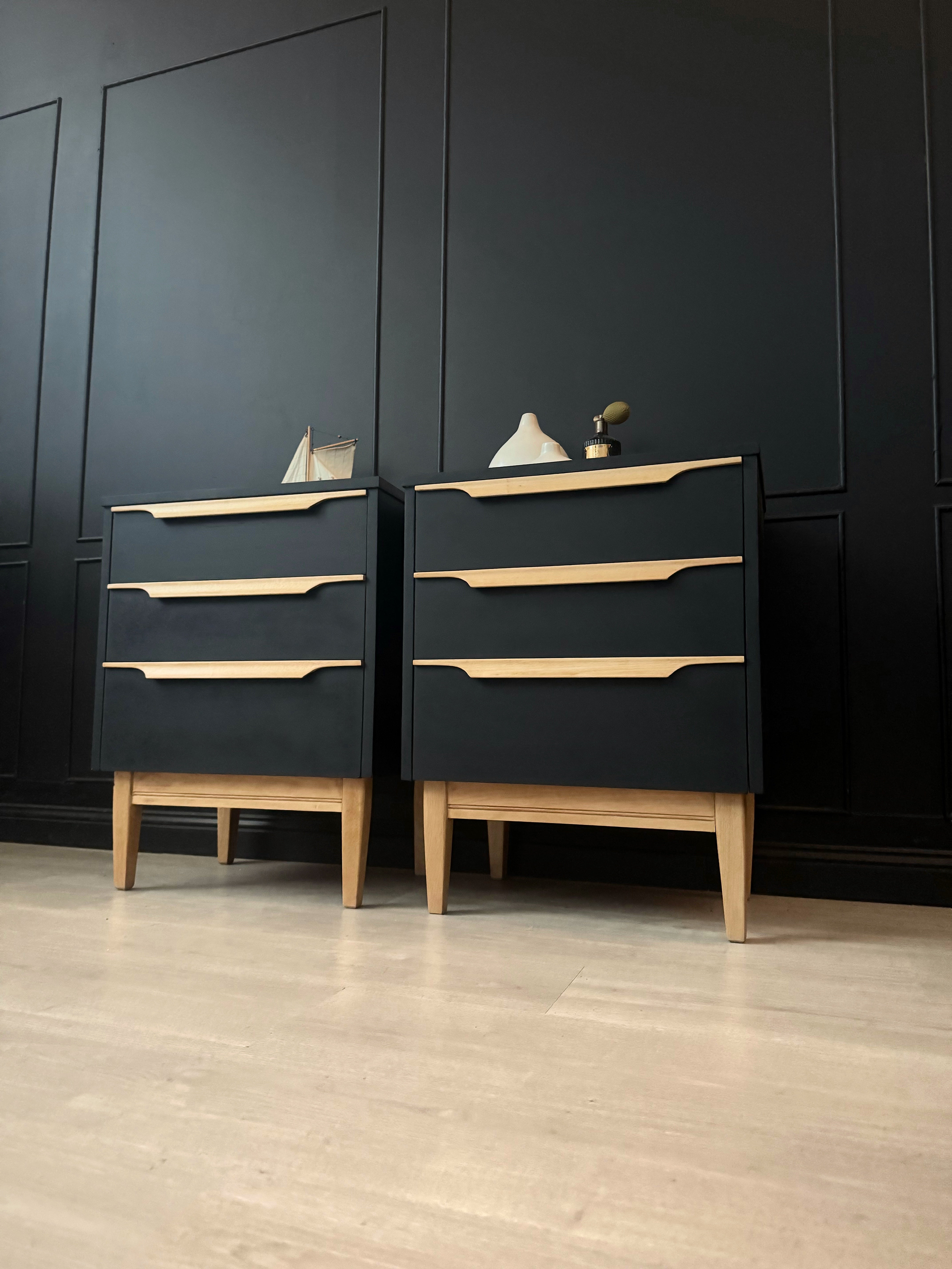 ‘Reliance Furniture’ bedside tables - dark blue