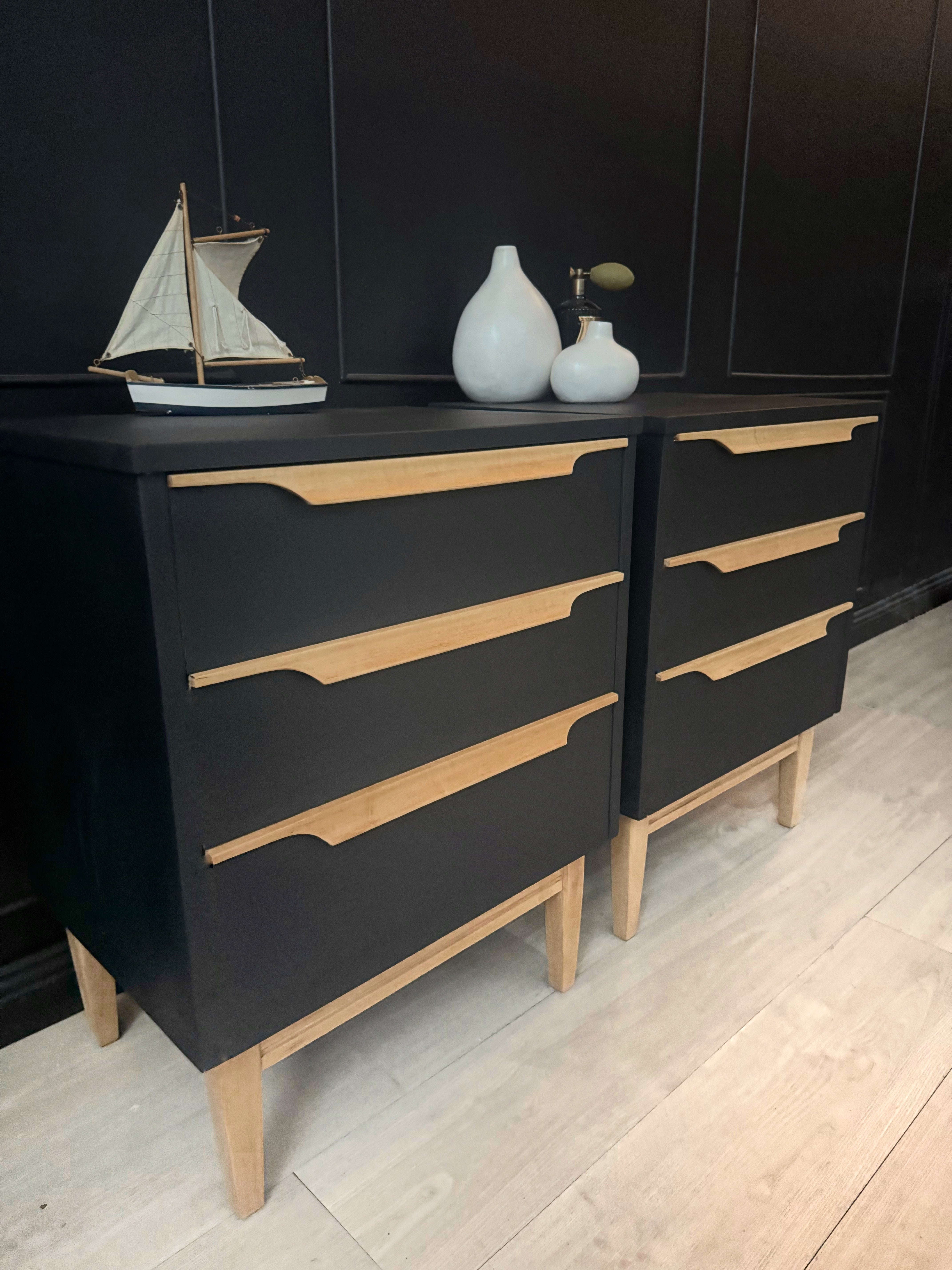 ‘Reliance Furniture’ bedside tables - dark blue