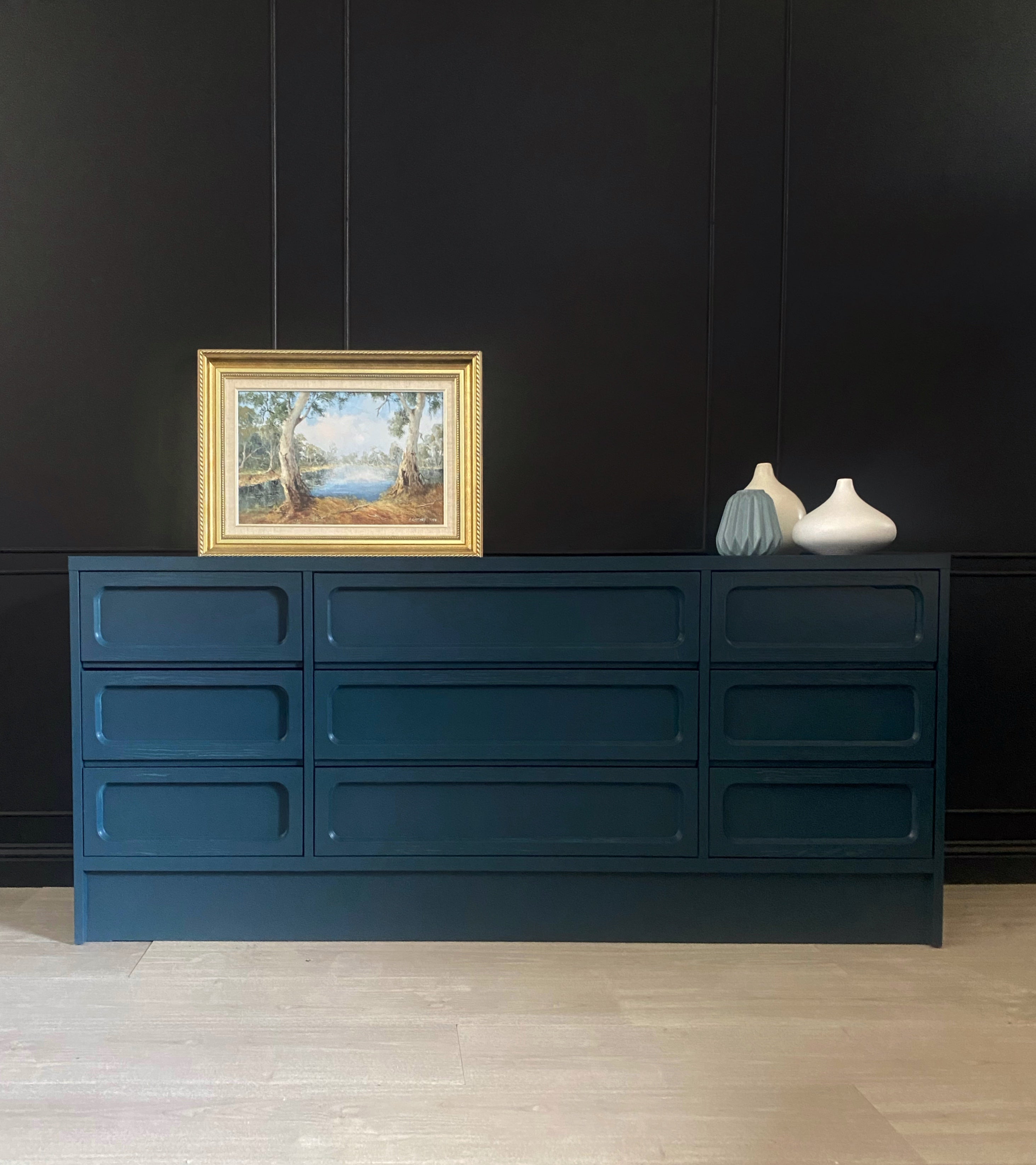 Vintage Dark Blue 9 drawer dresser