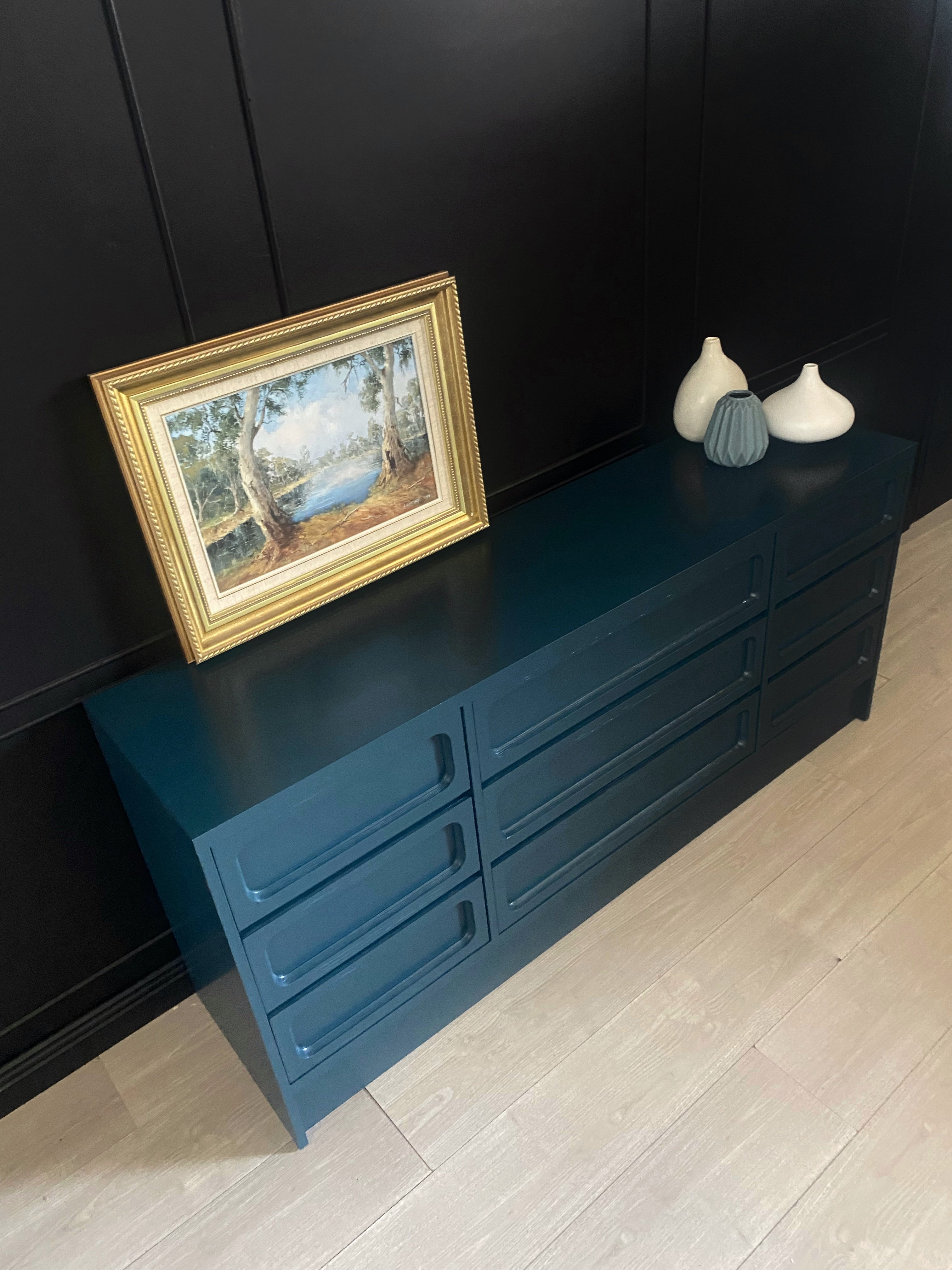 Vintage Dark Blue 9 drawer dresser