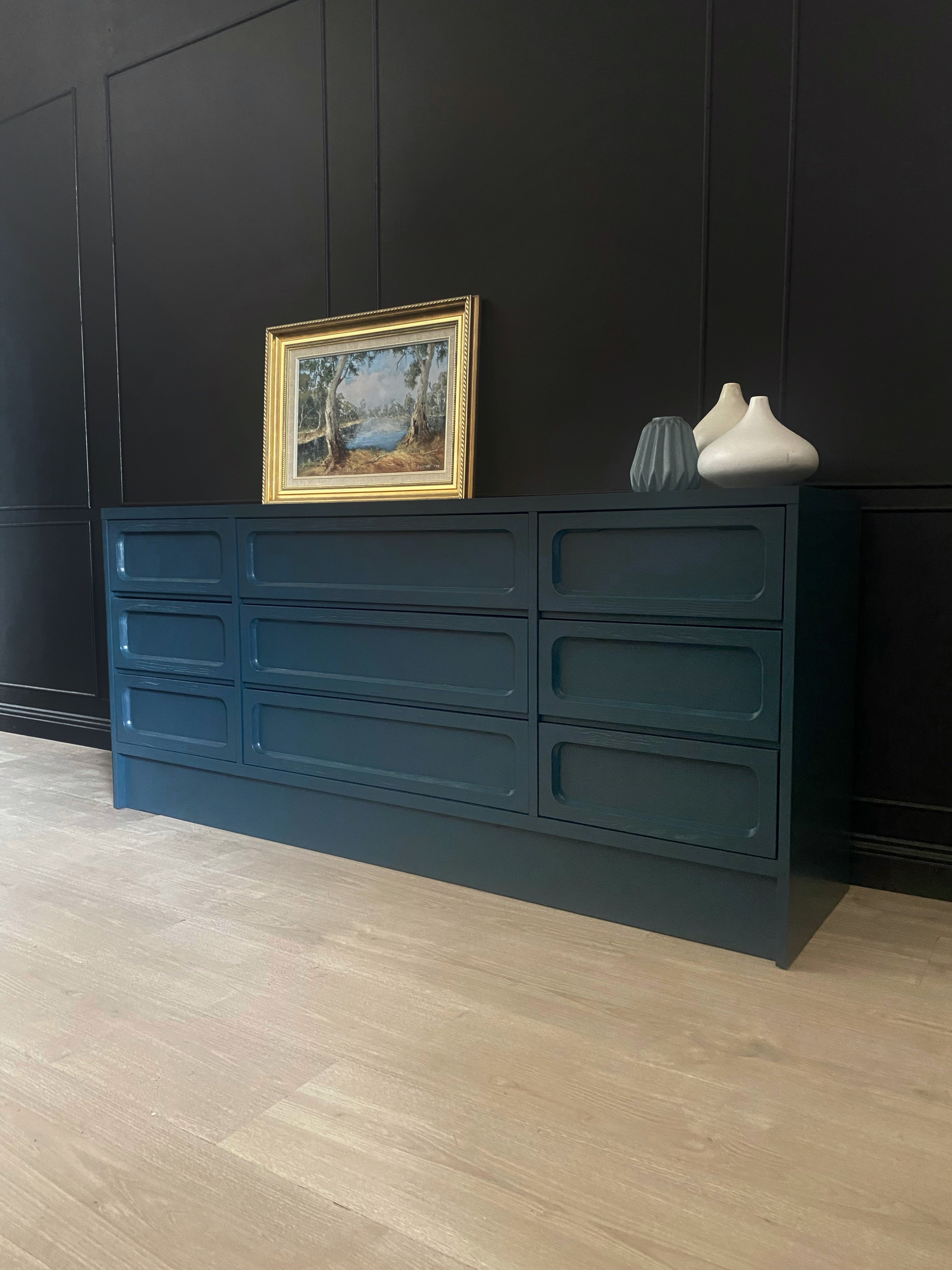 Vintage Dark Blue 9 drawer dresser