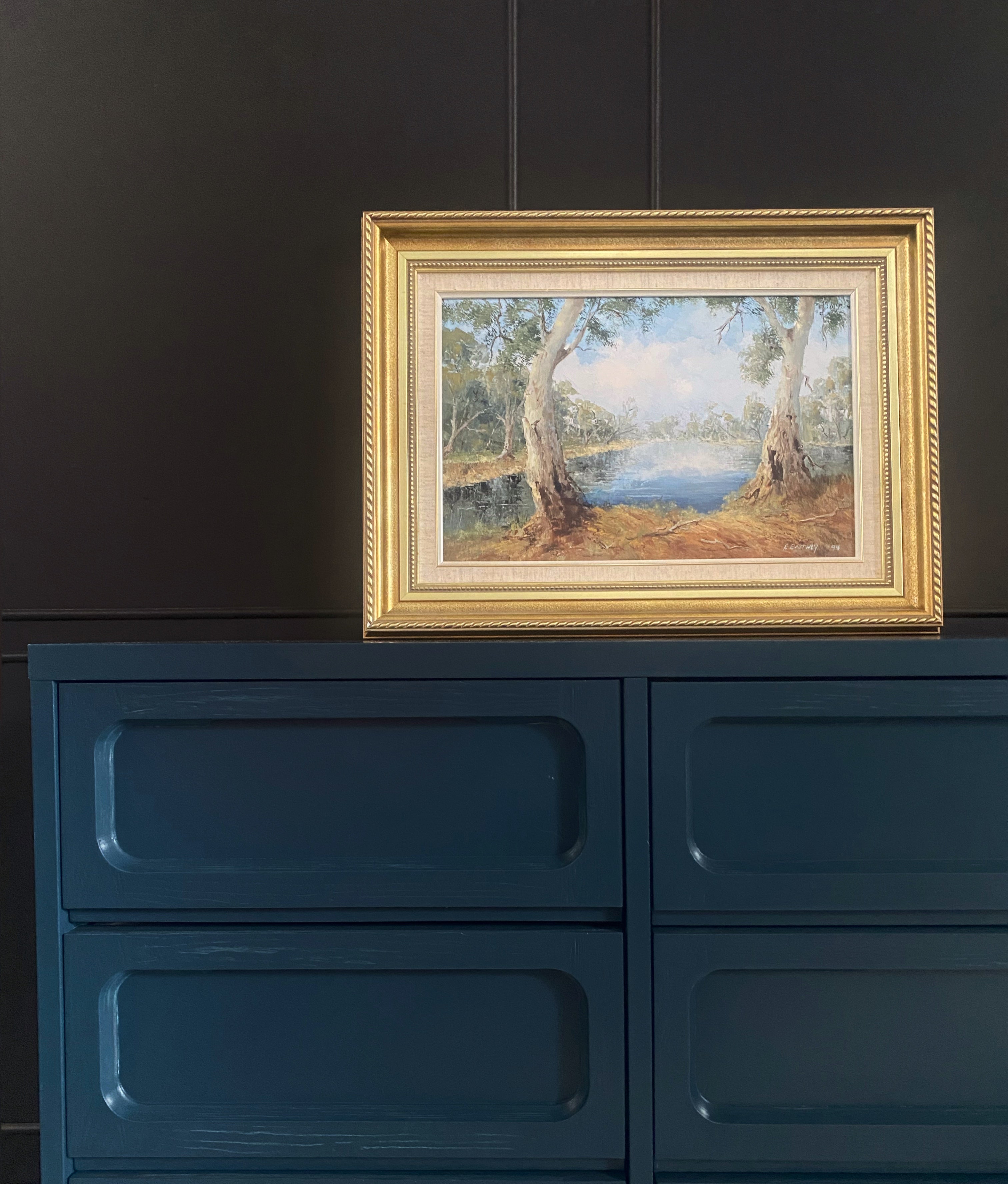 Vintage Dark Blue 9 drawer dresser