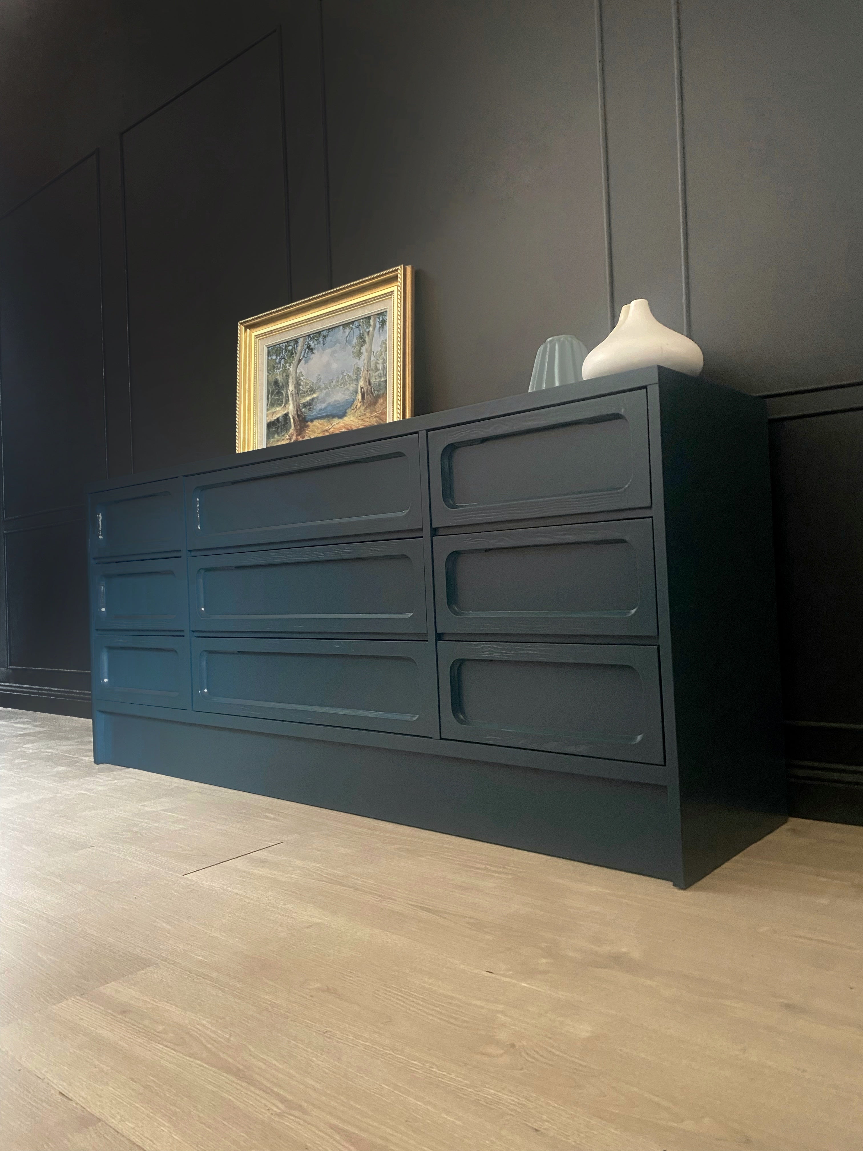 Vintage Dark Blue 9 drawer dresser