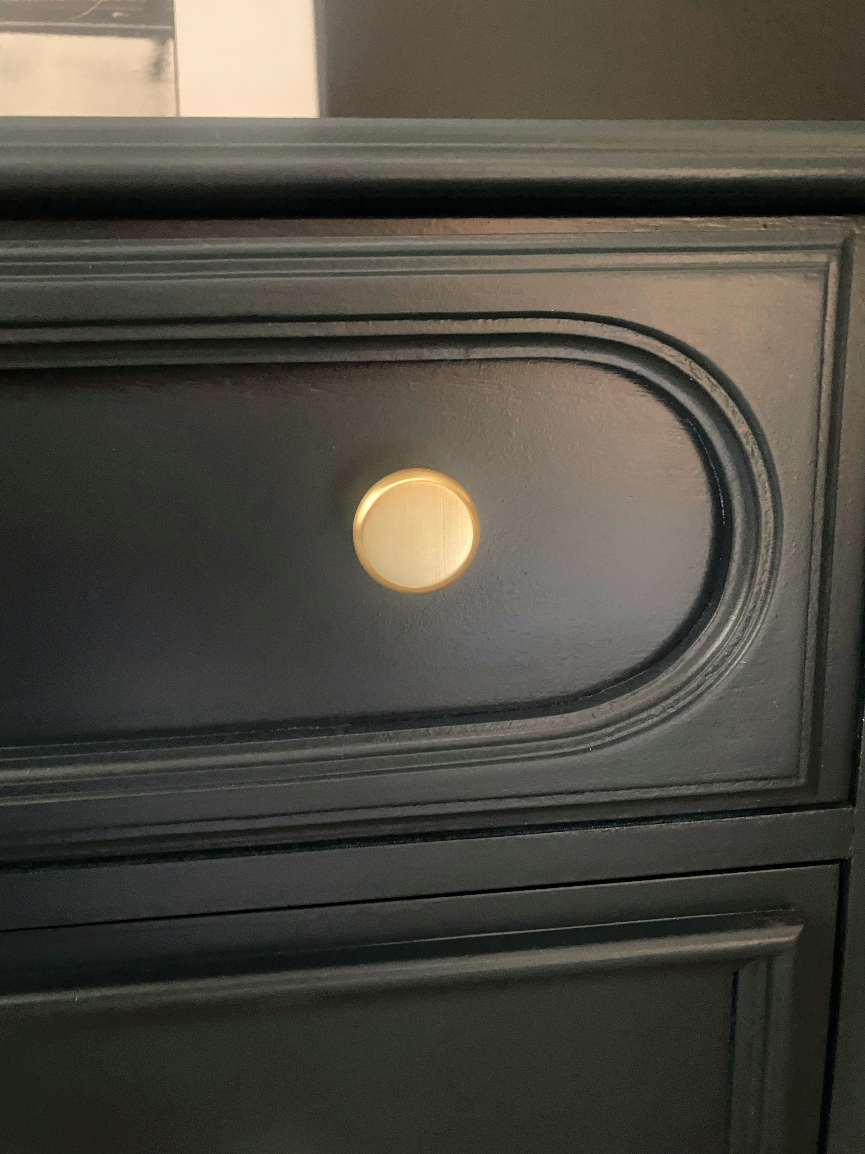 Dark blue 9 drawer dresser with inset brushed brass