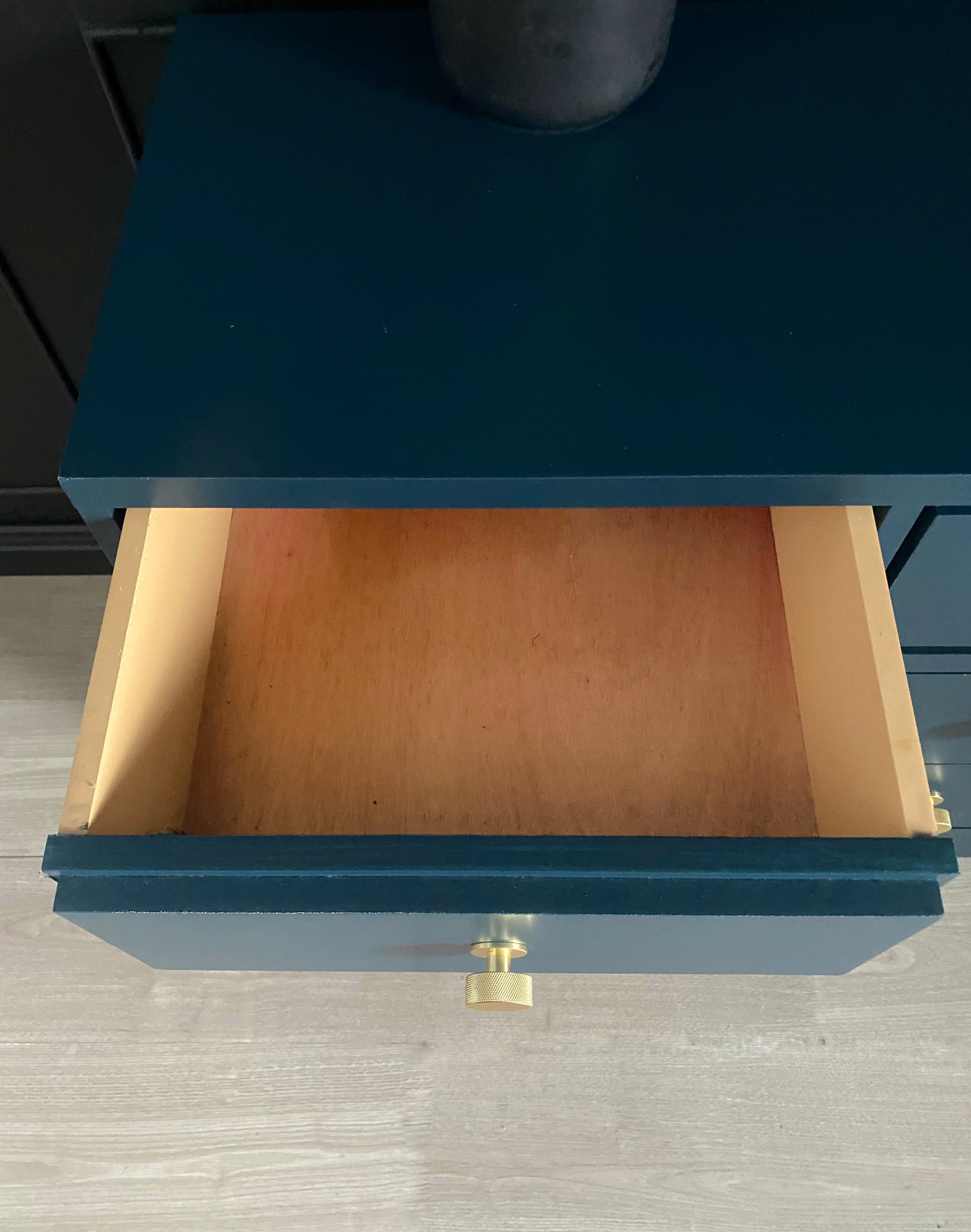 Stunning blue 9 drawer dresser with brushed brass hardware