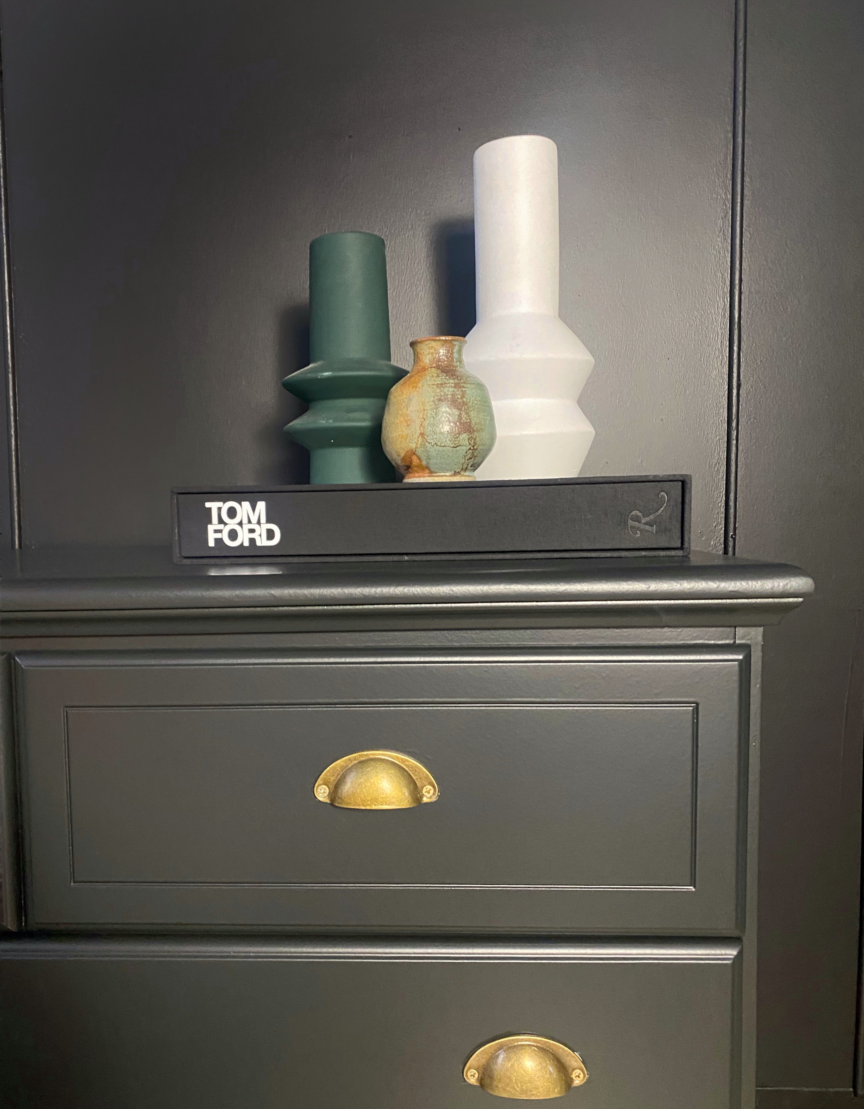 ‘Burgess Furniture’ dark olive dresser