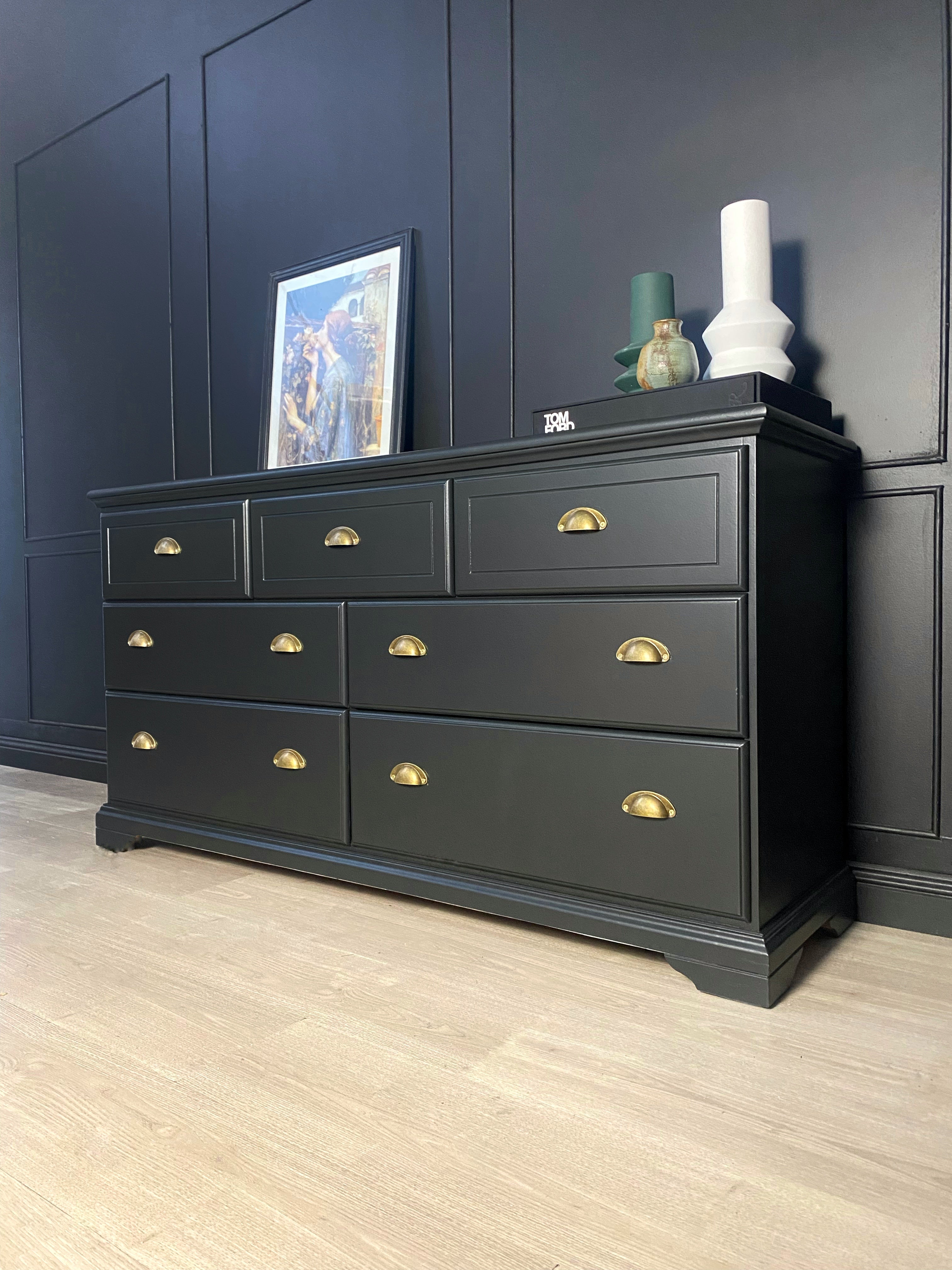 ‘Burgess Furniture’ dark olive dresser