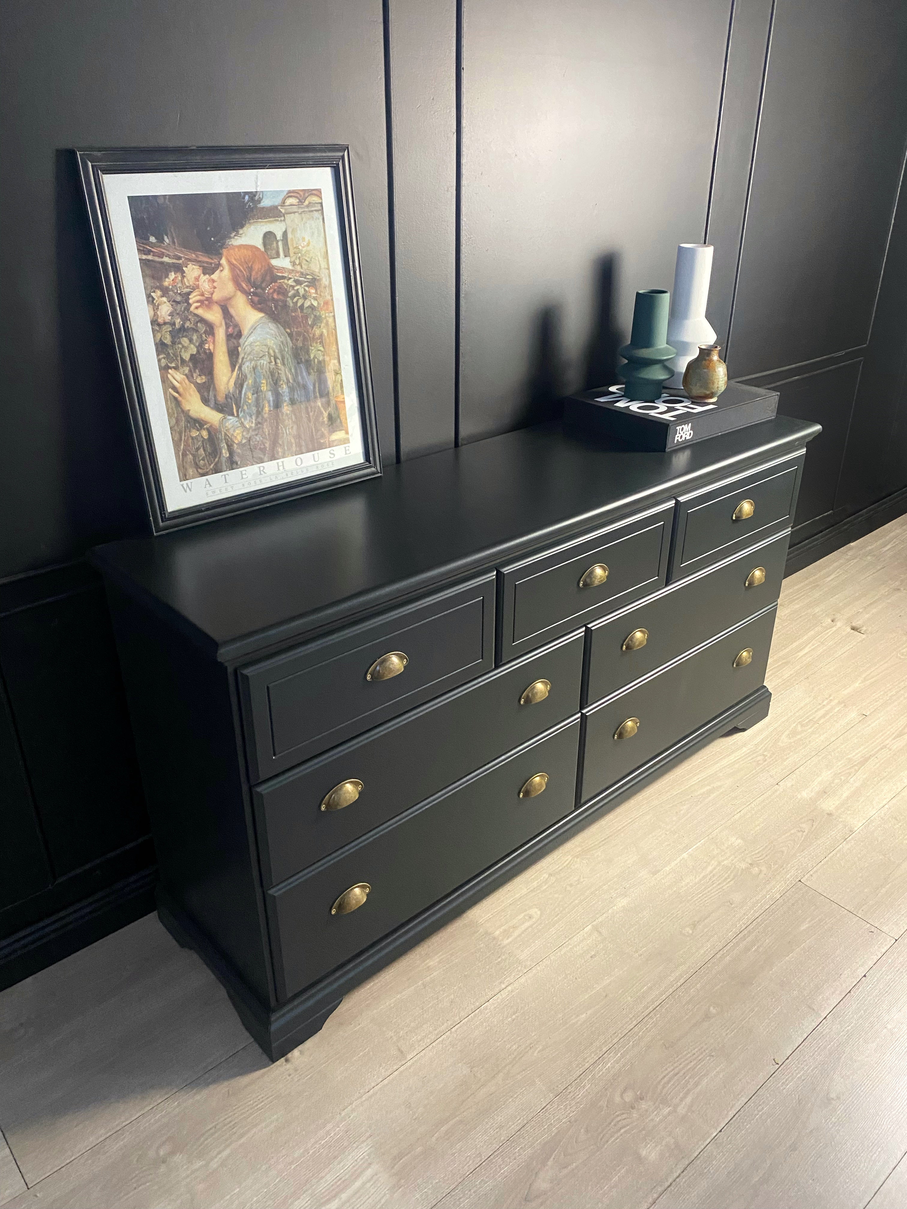 ‘Burgess Furniture’ dark olive dresser