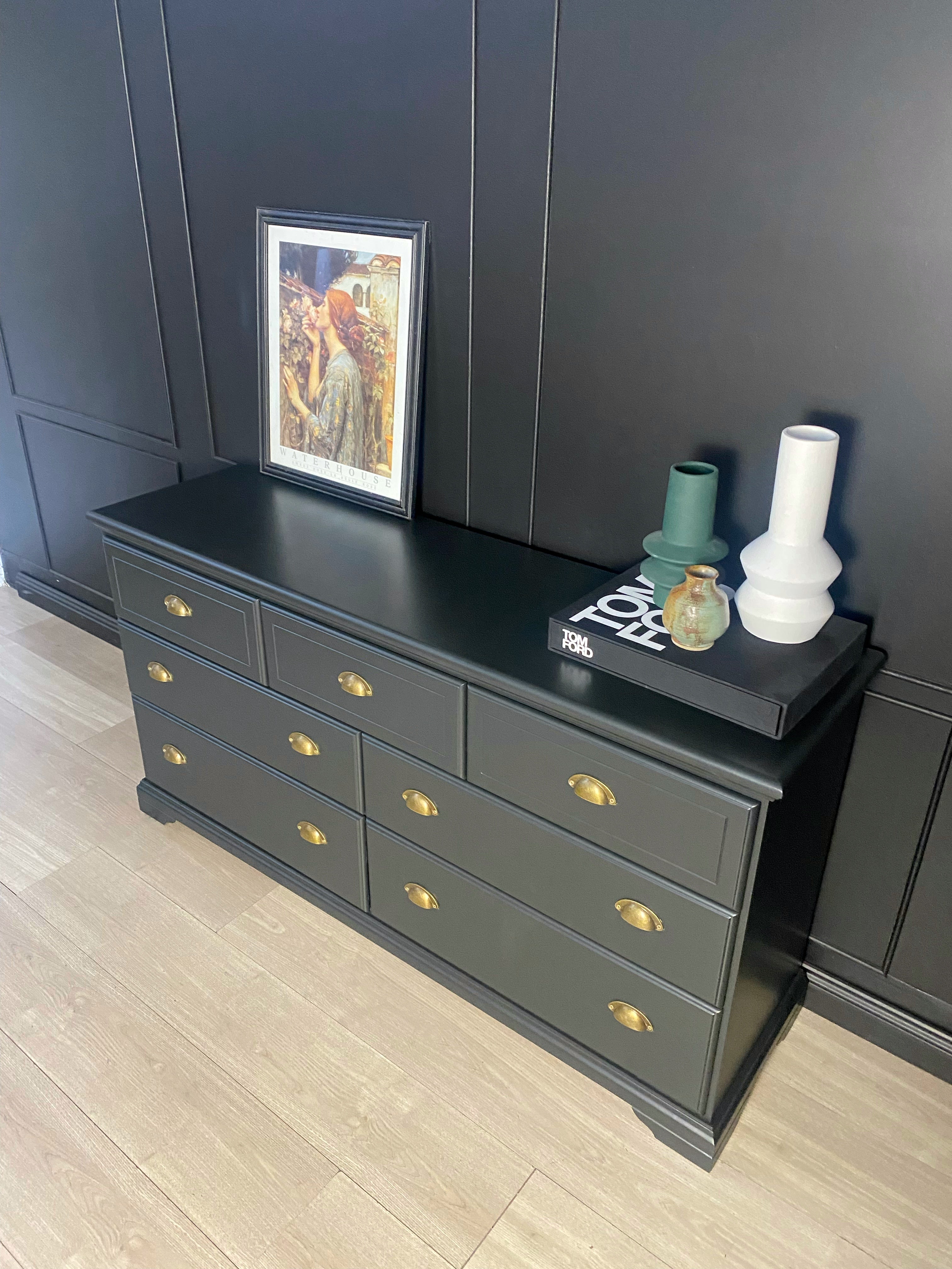 ‘Burgess Furniture’ dark olive dresser