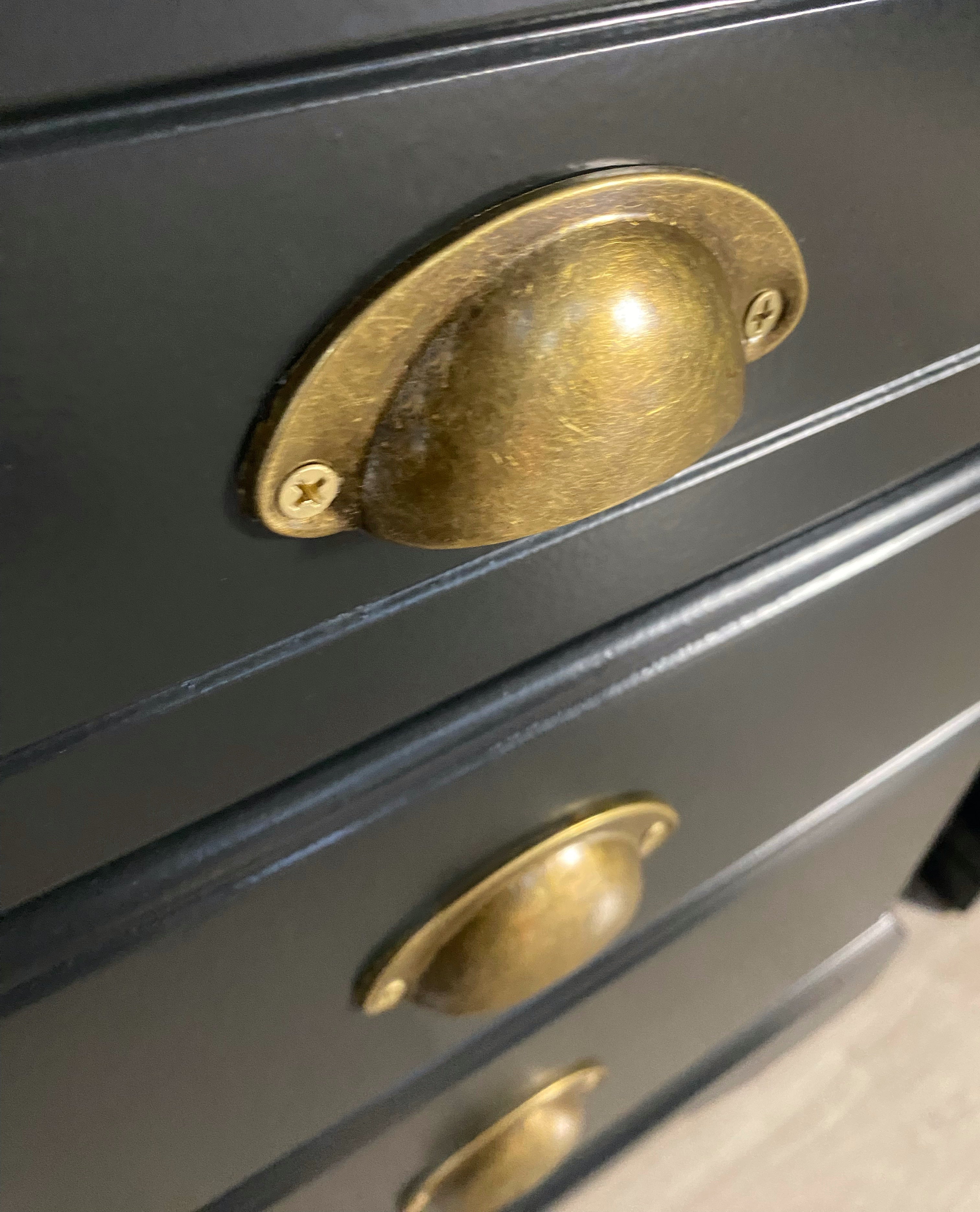 ‘Burgess Furniture’ dark olive bedside tables