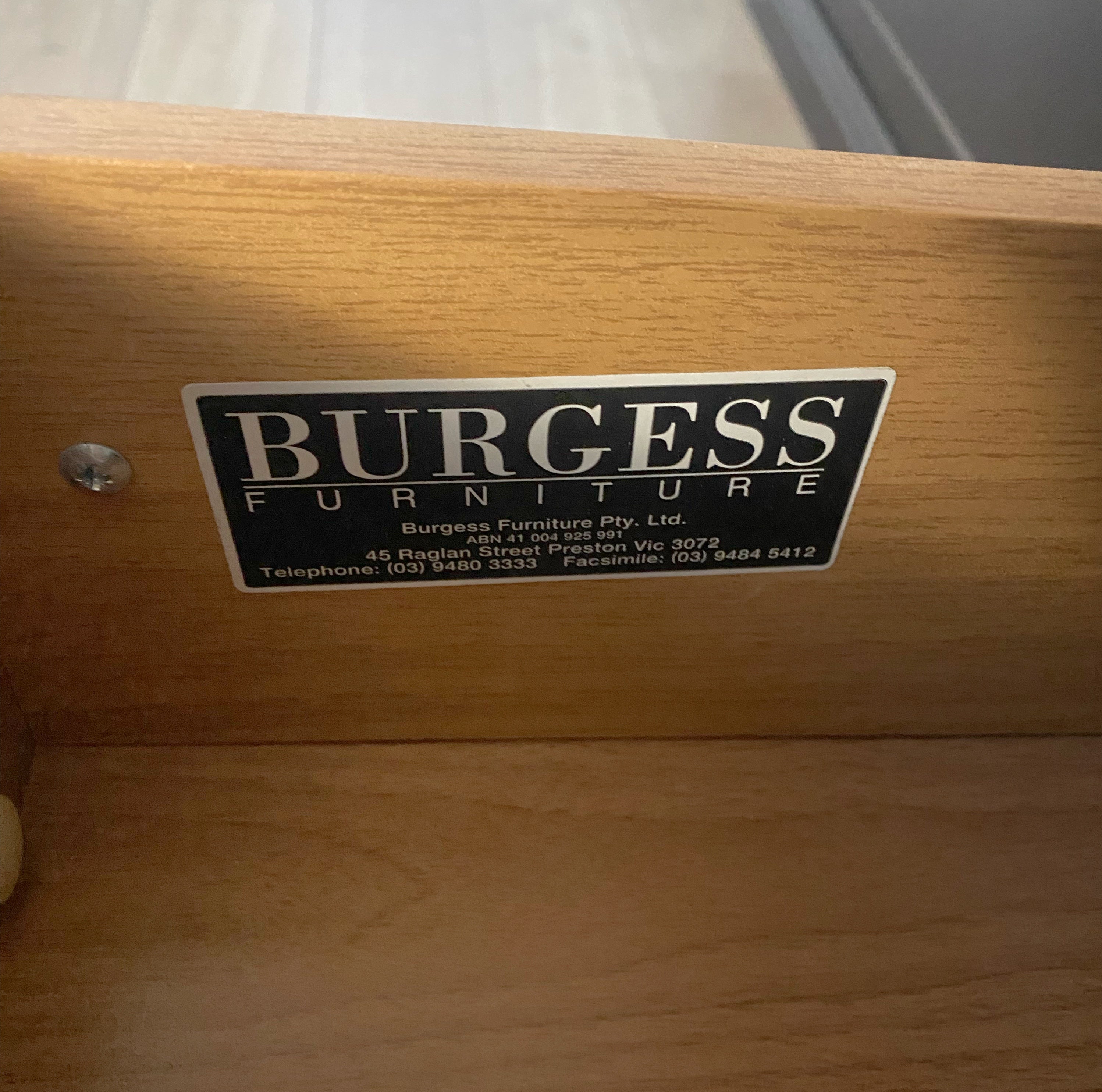 ‘Burgess Furniture’ dark olive bedside tables