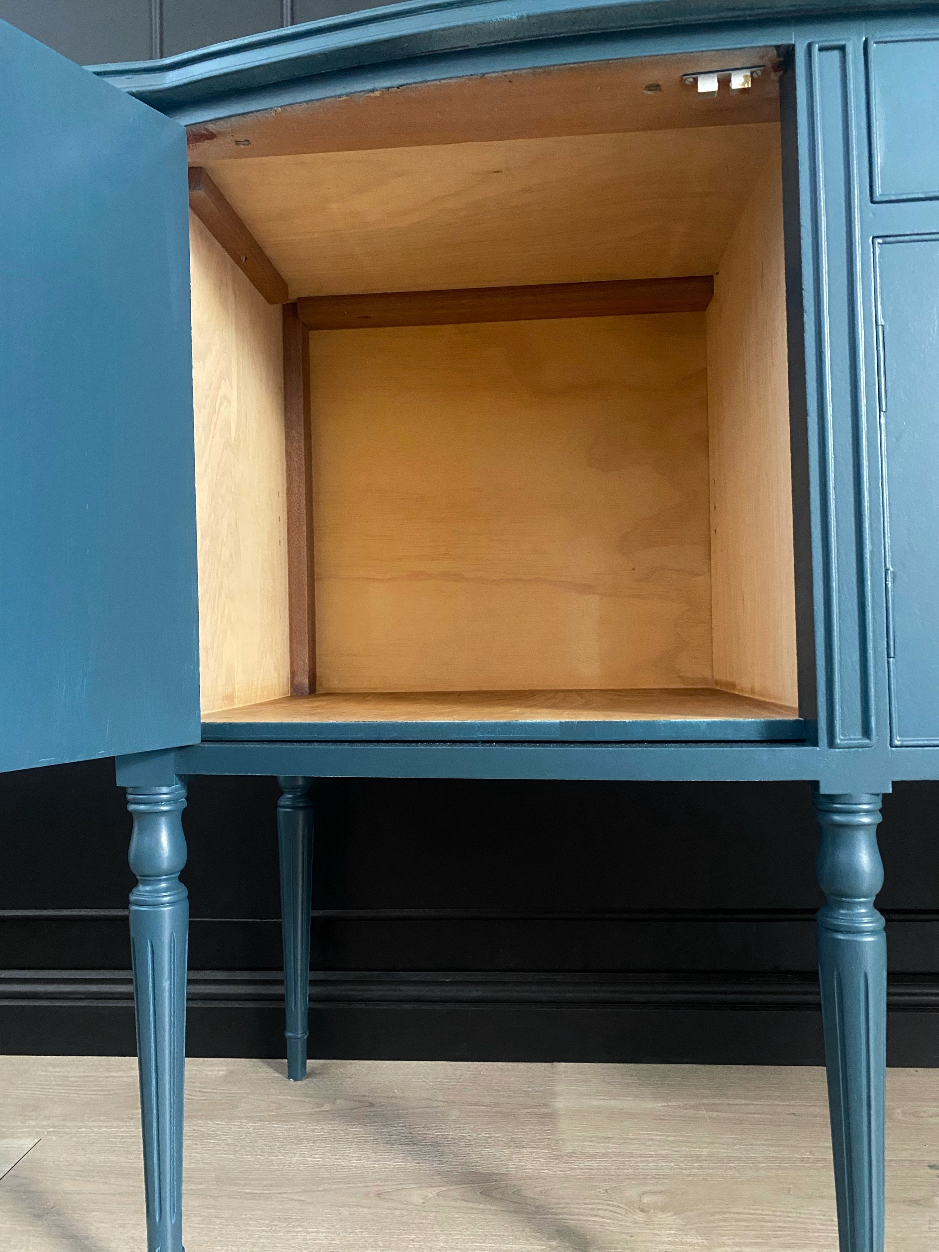 Elegant buffet / sideboard with brushed glass, brass and ginkgo leaf hardware
