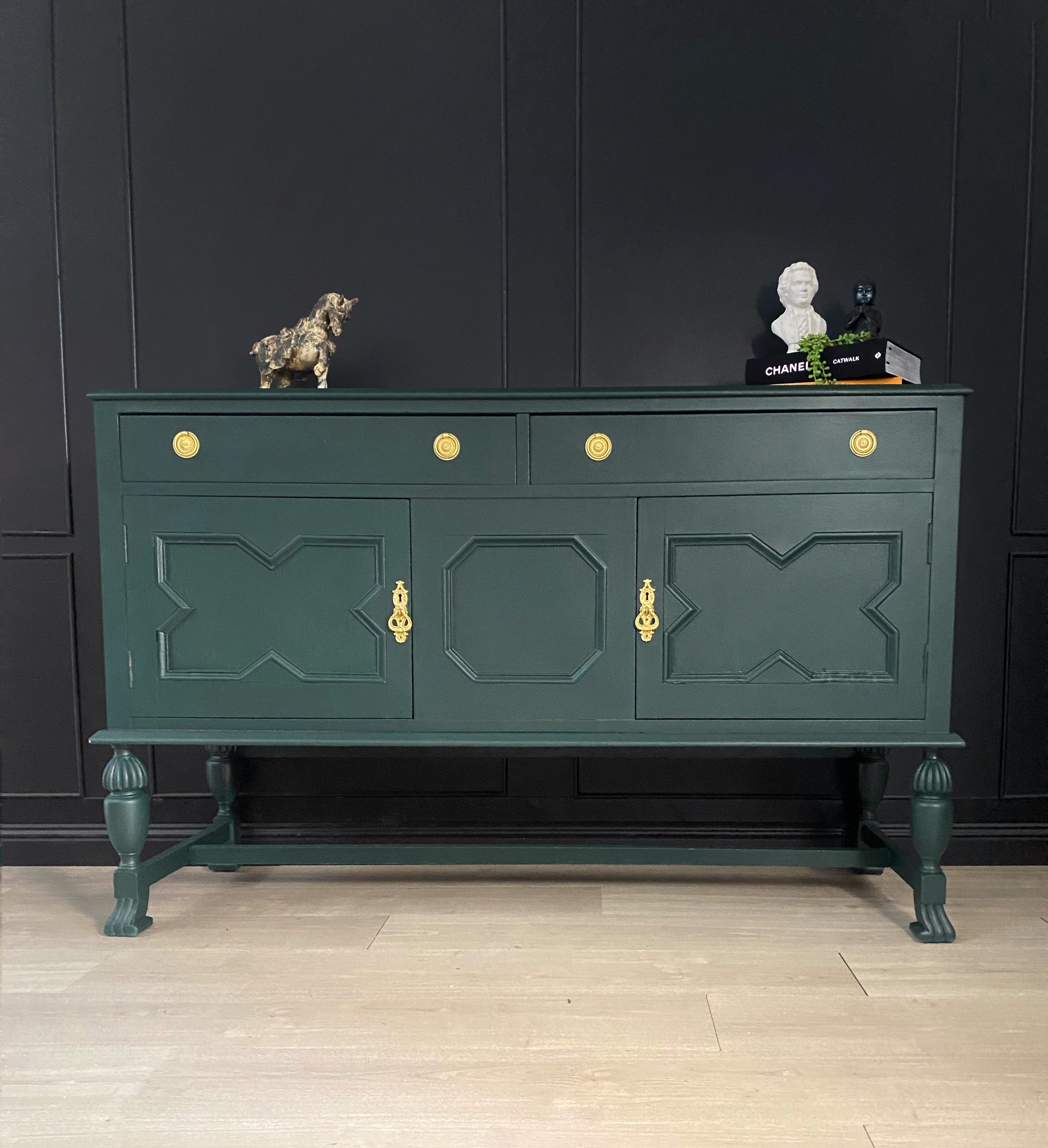 Dark Green Jacobean sideboard