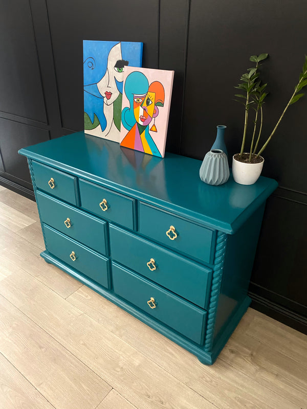 Mid-century dresser teal blue, view 3