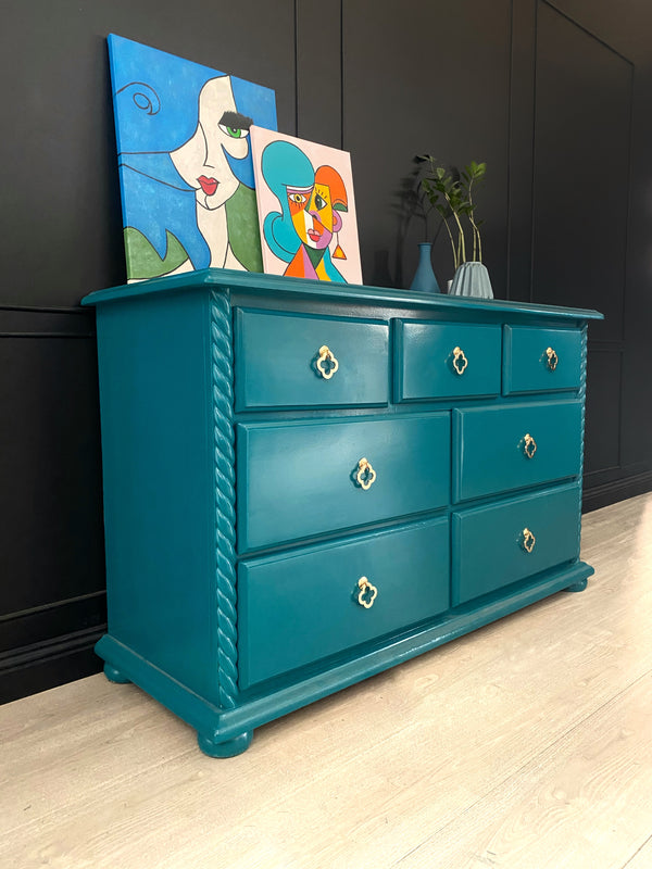 Mid-century dresser teal blue, view 2
