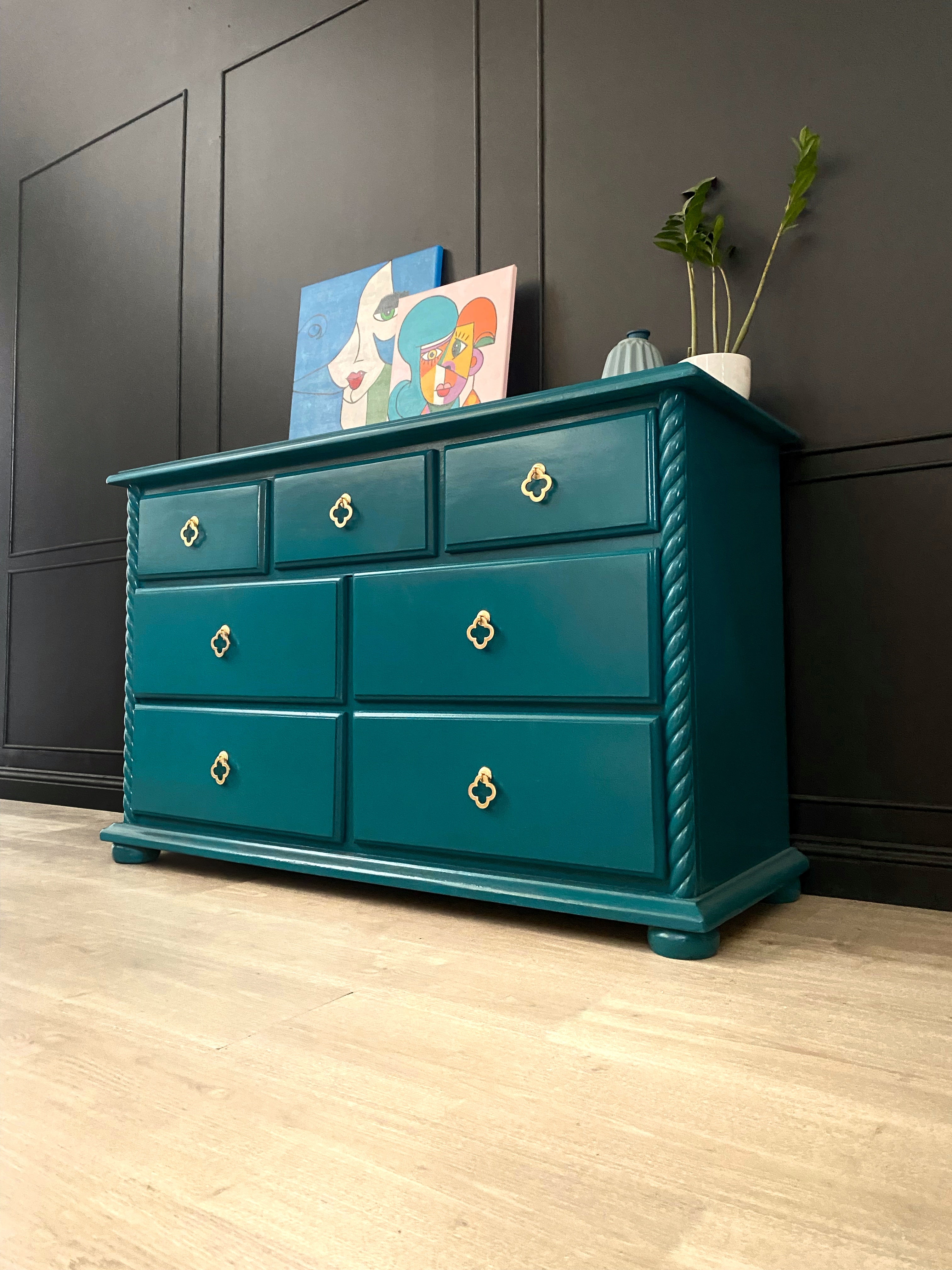 Bright teal 7 drawer dresser