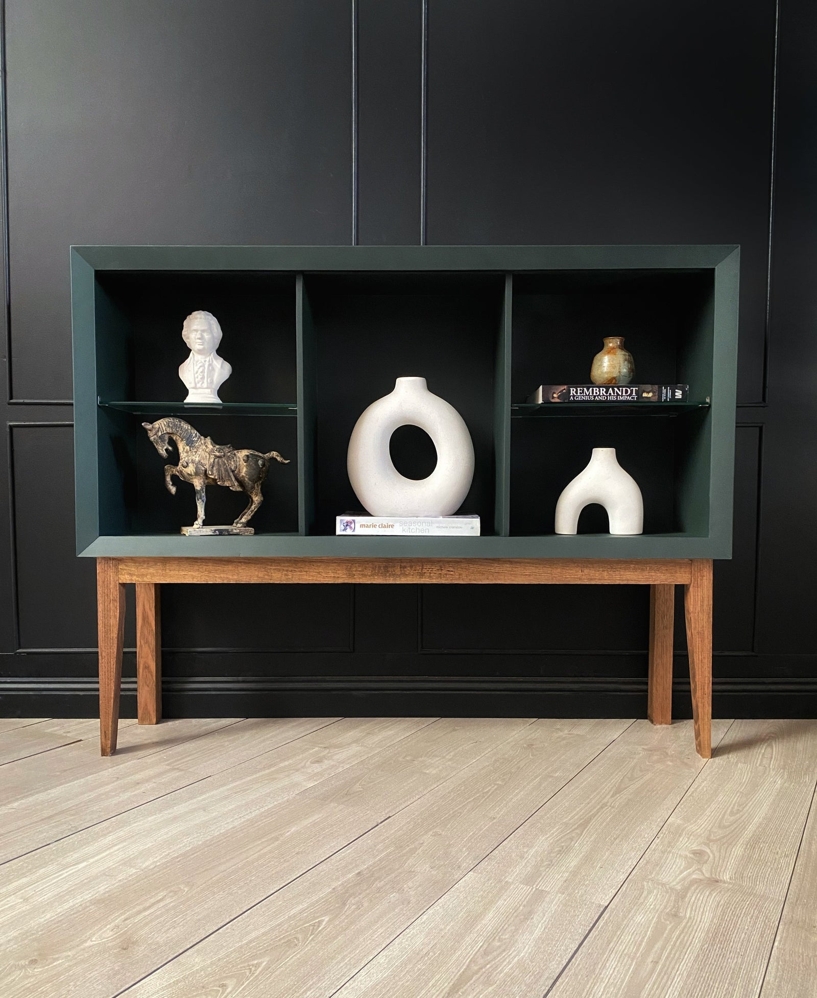 Mid-century display cabinet tasmanian oak forest green