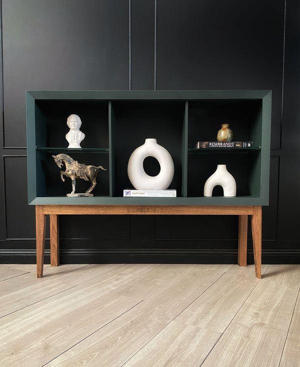 Mid-century display cabinet tasmanian oak forest green