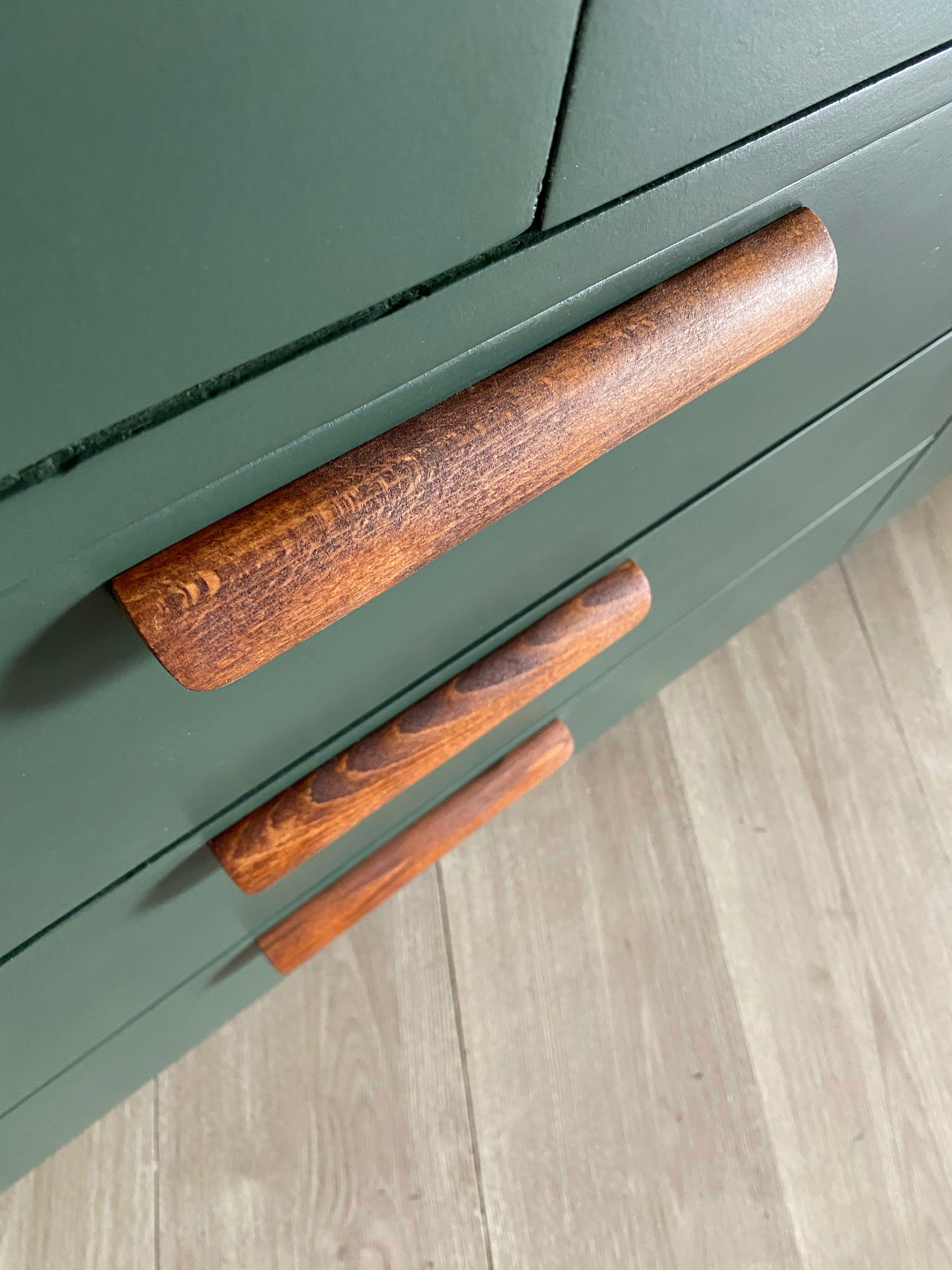 ‘Mentone Furniture’ large dark green dresser with wood handles