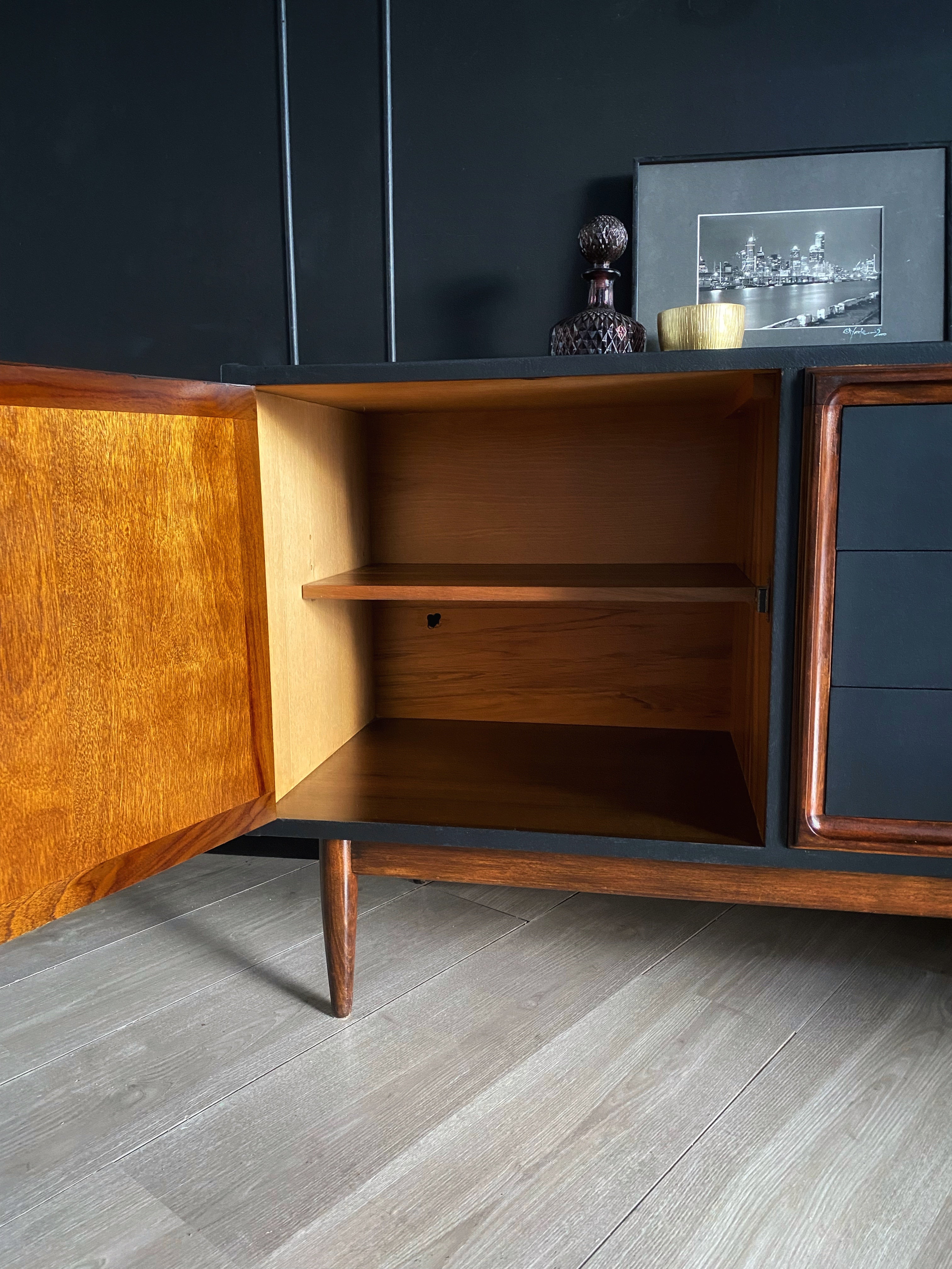 'Parker' Mid Century Buffet / Sideboard With High Gloss Wood Detail