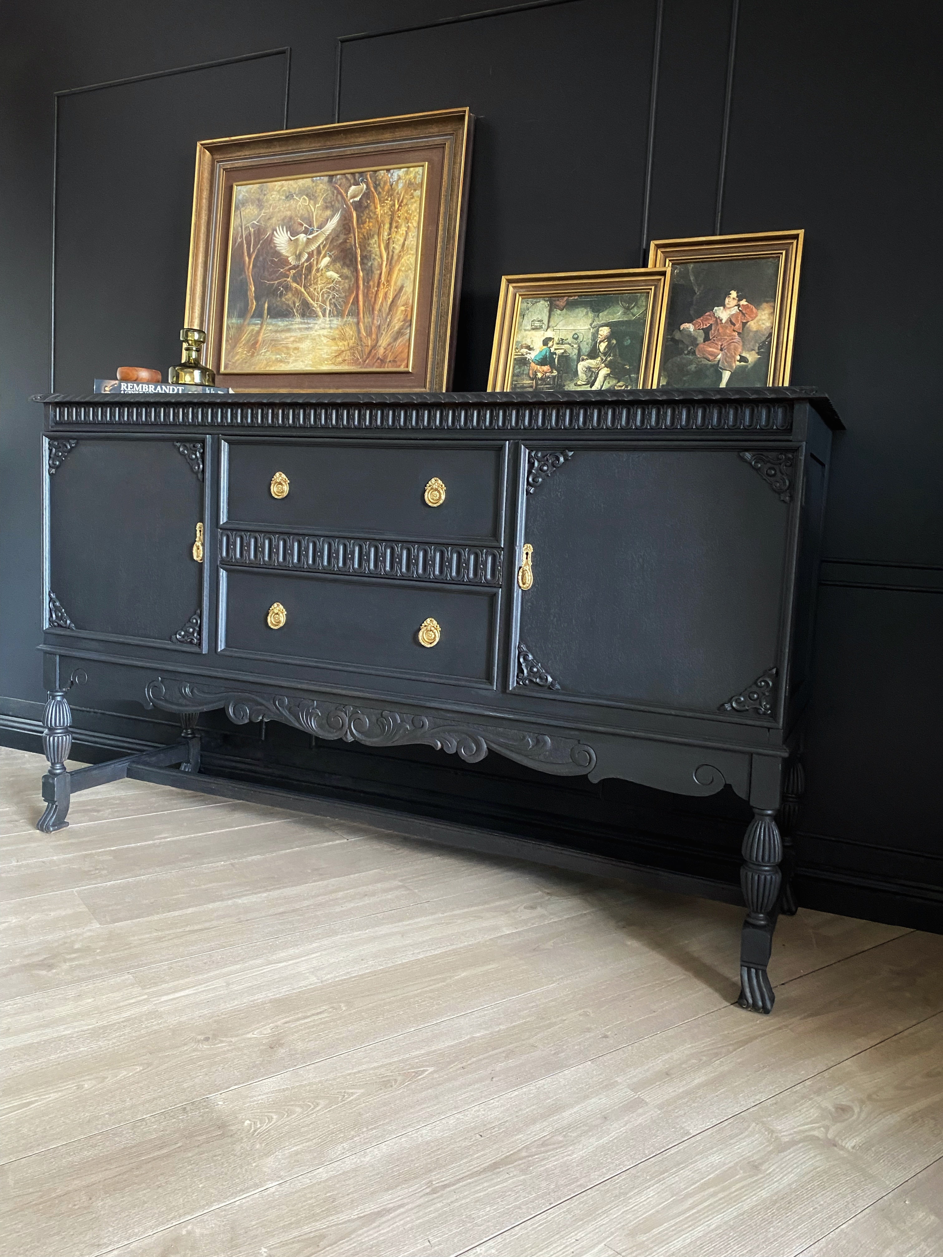 Solid Black Jacobean Antique buffet