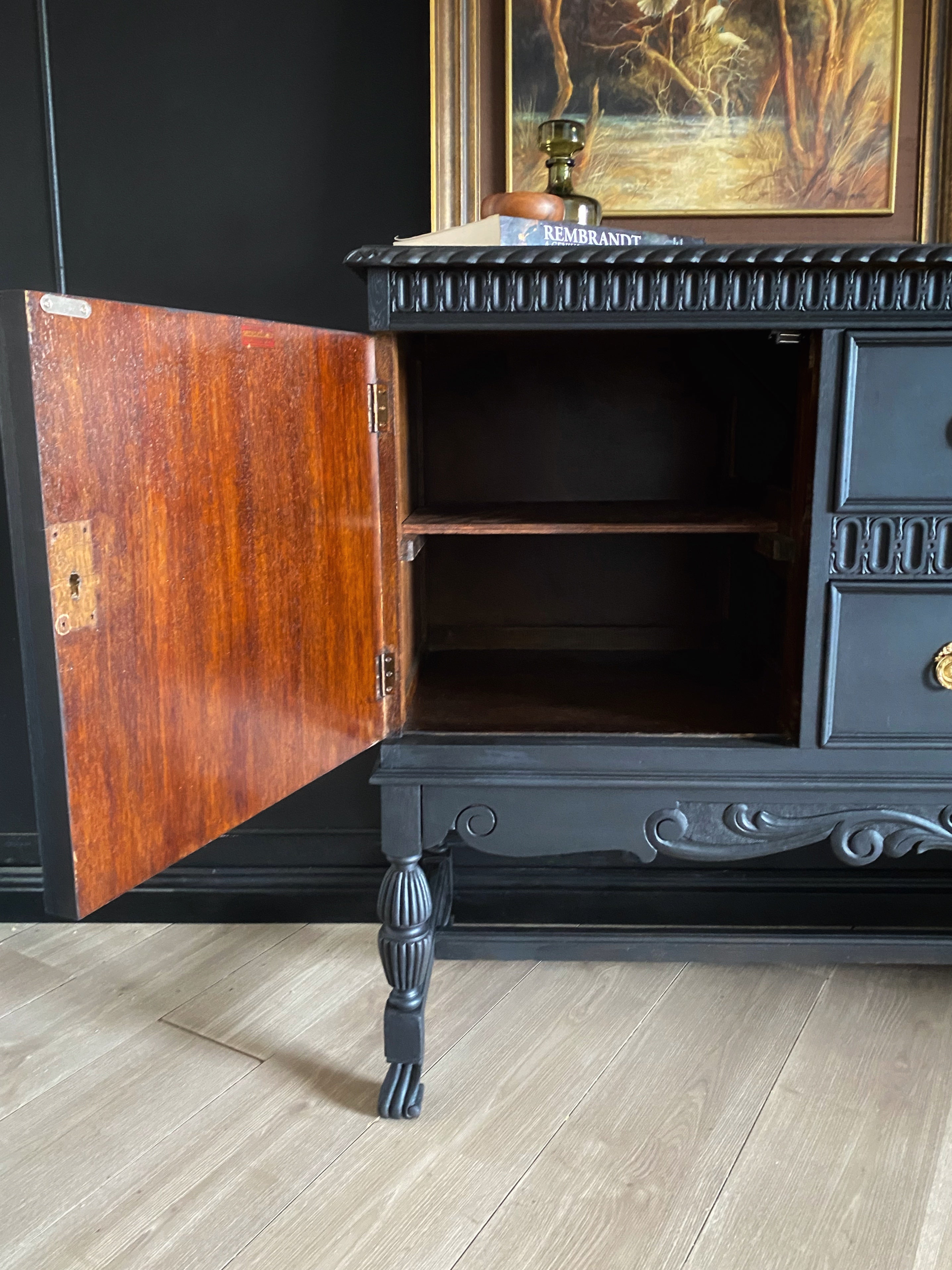 Solid Black Jacobean Antique buffet