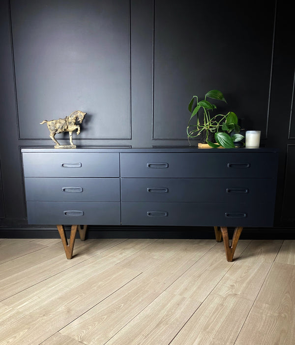 Mid-century dresser dark blue, view 2