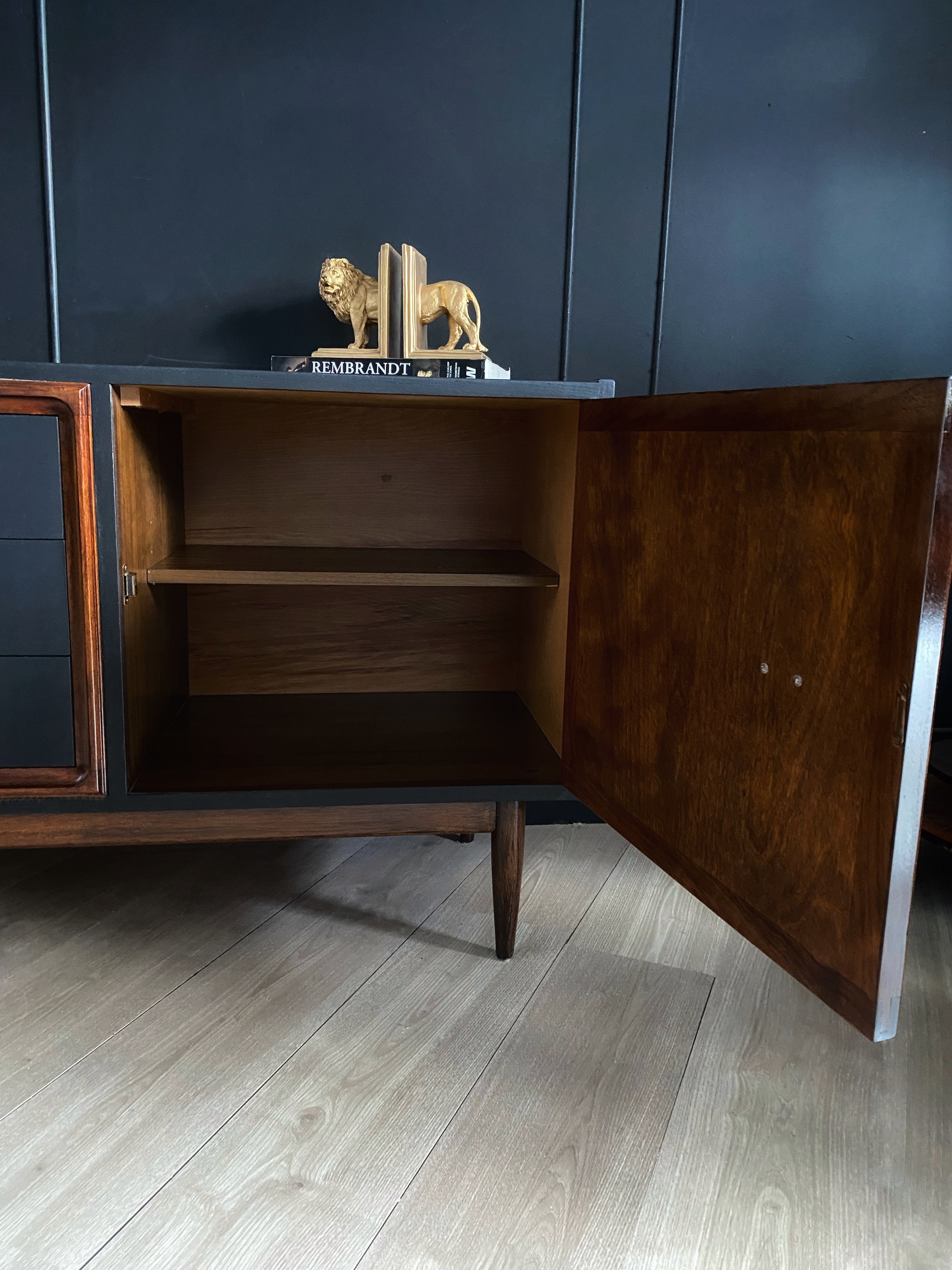 'Parker' Mid Century Buffet / Sideboard With High Gloss Wood Detail