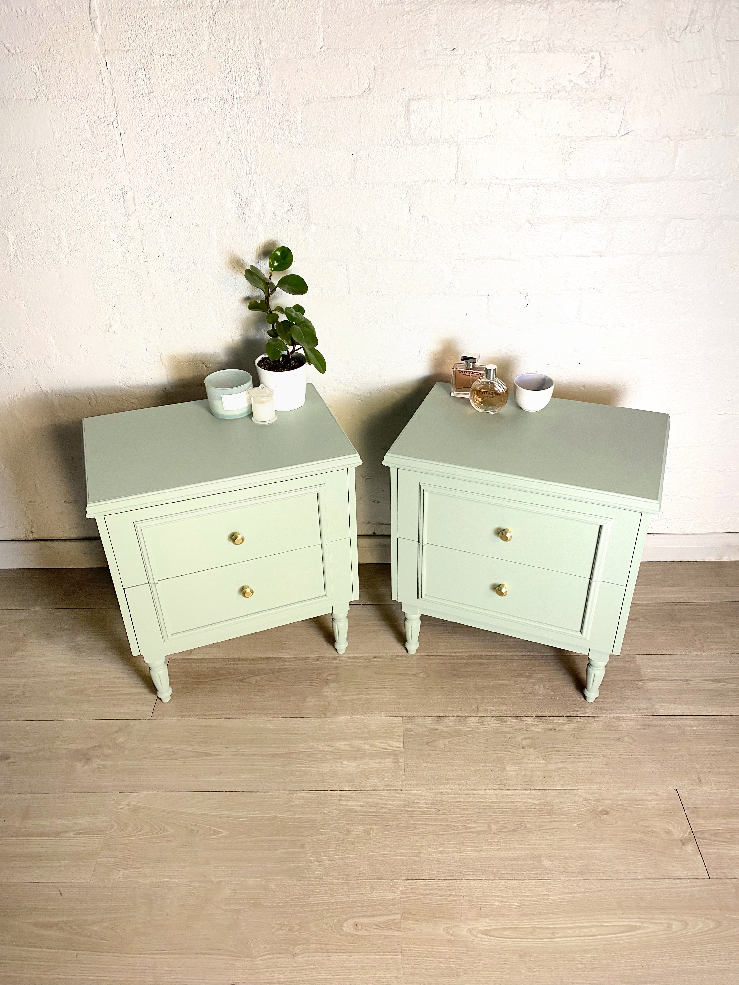 'Hamra Brothers' Soft Sage Bedside Tables