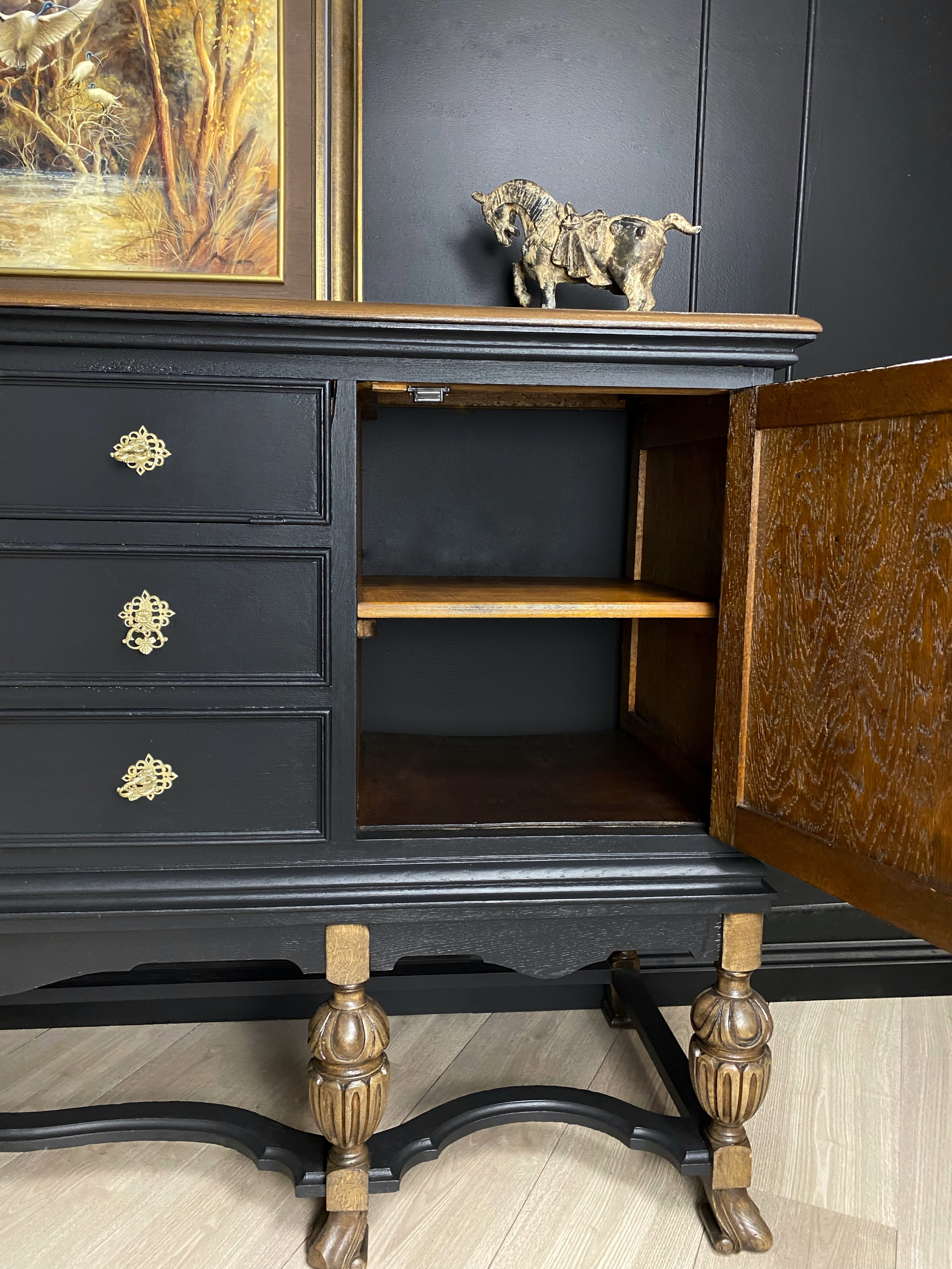 Jacobean Tiger Oak Black Buffet