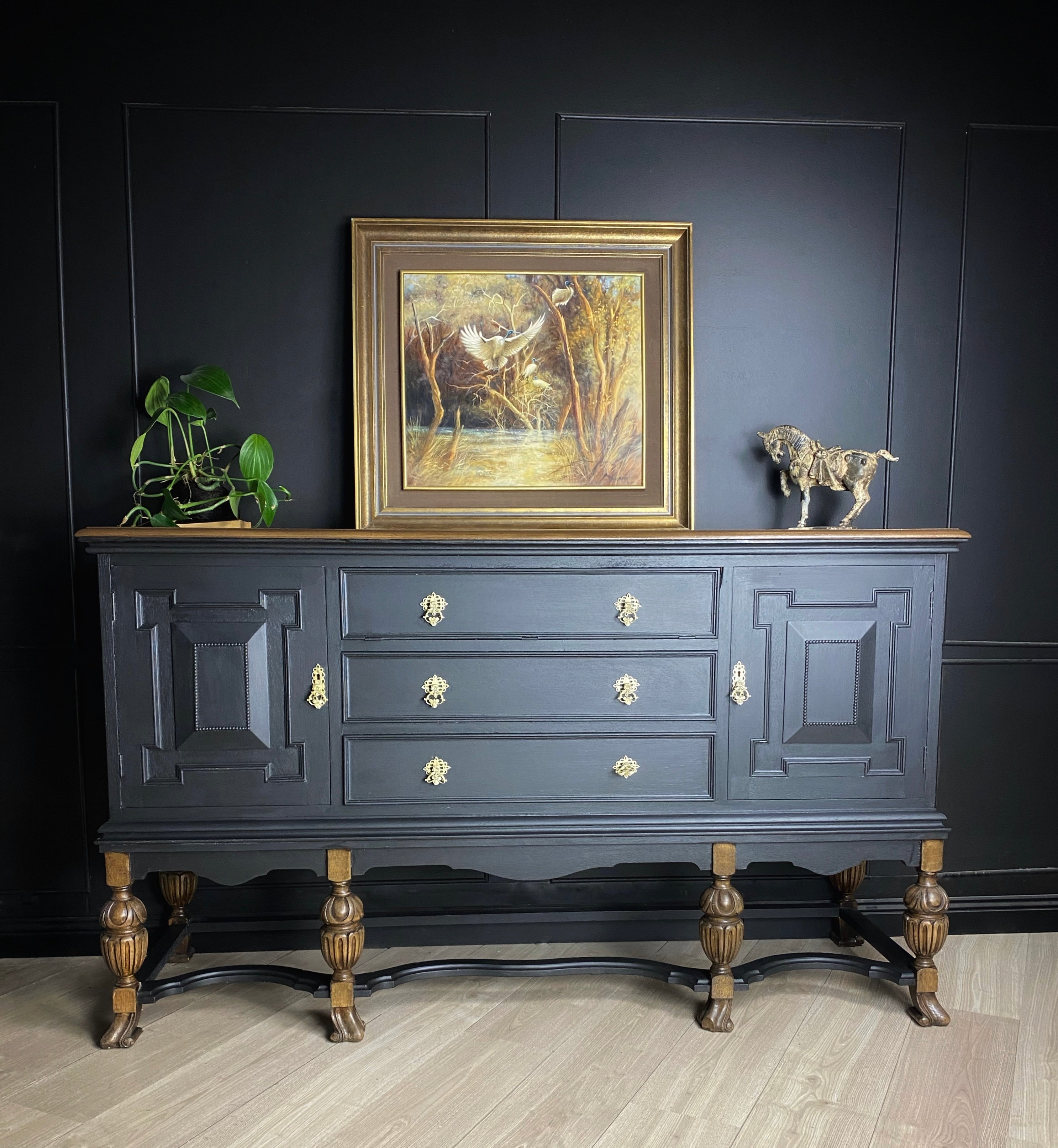 Jacobean Tiger Oak Black Buffet