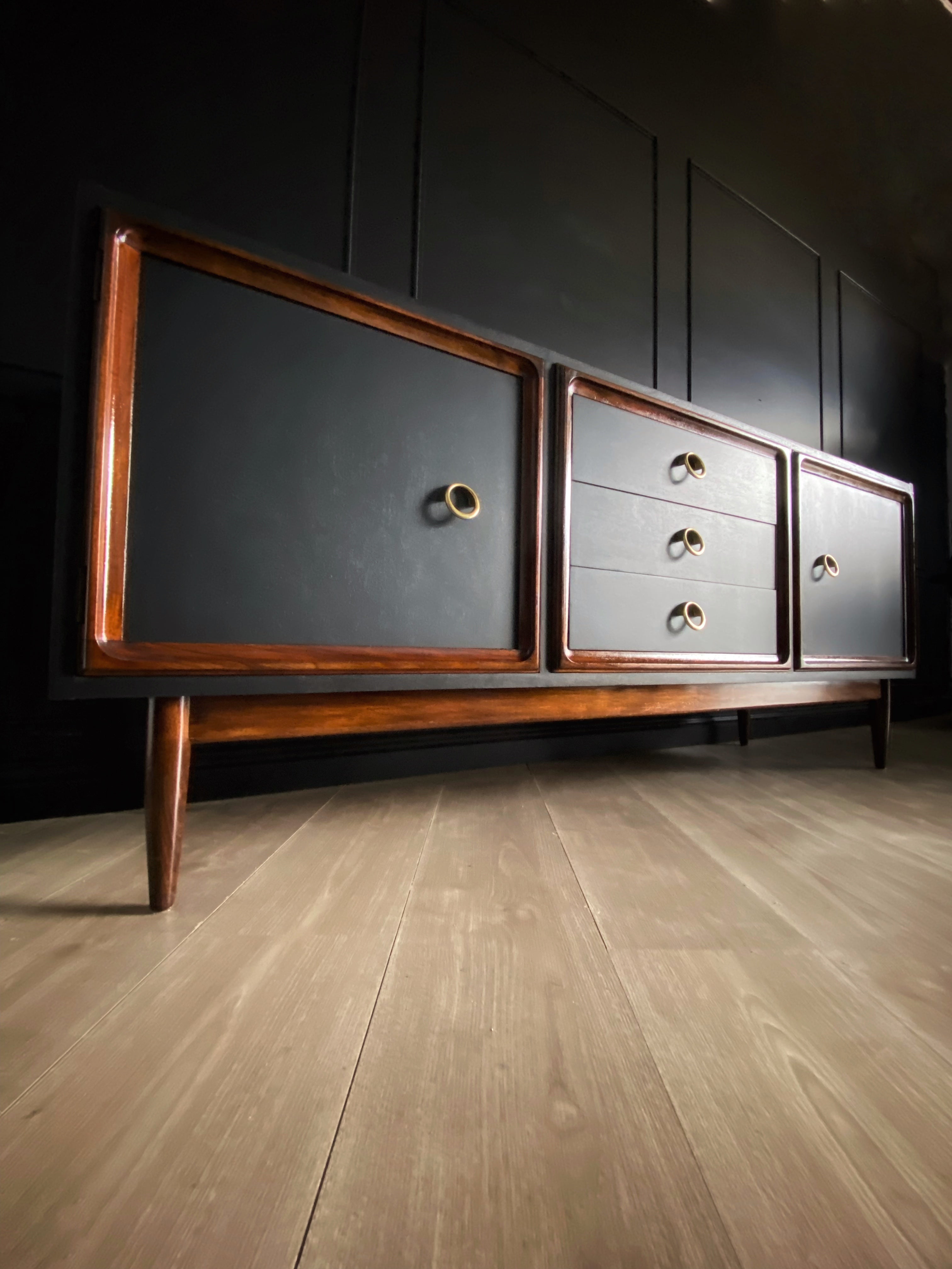 'Parker' Mid Century Buffet / Sideboard With High Gloss Wood Detail