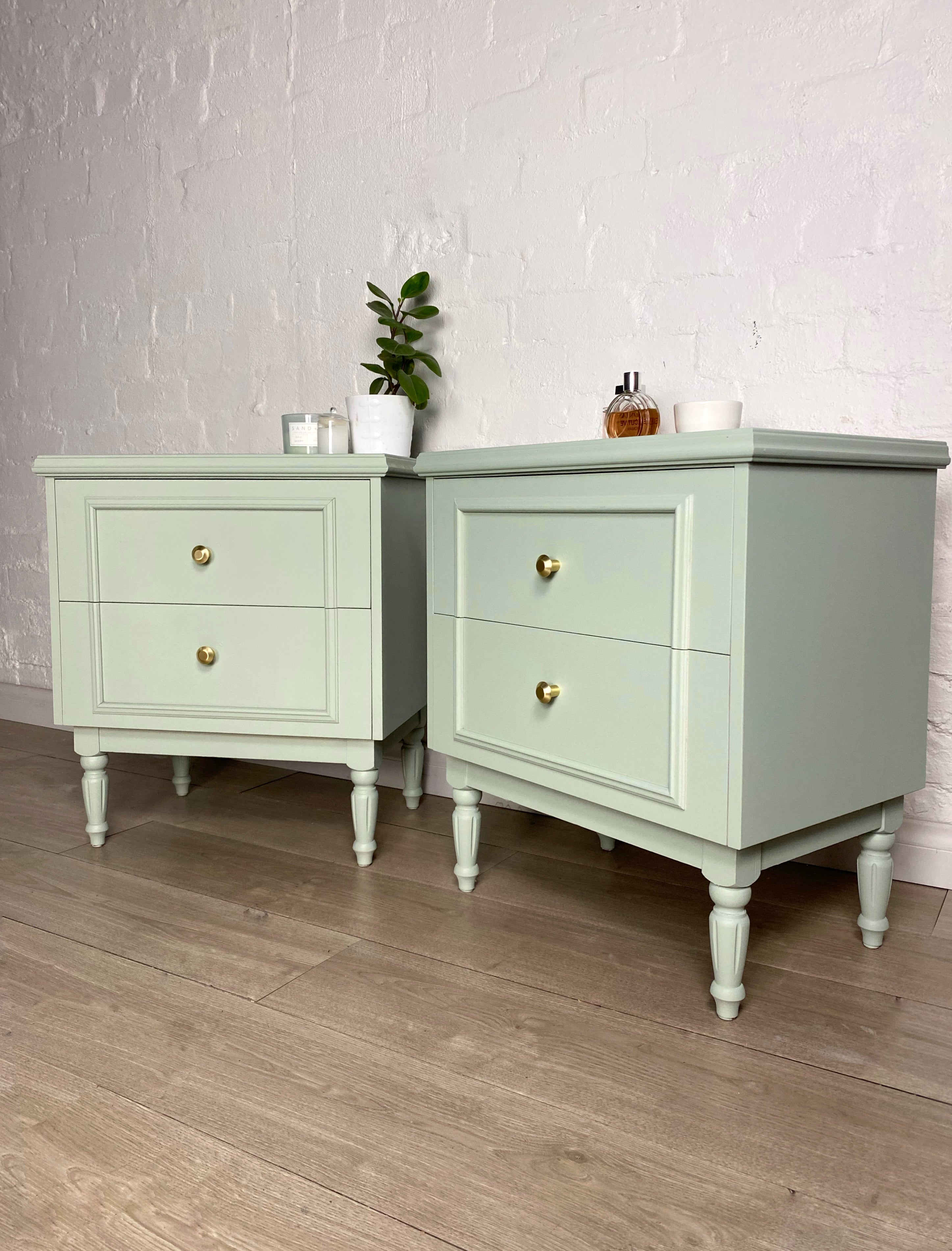 'Hamra Brothers' Soft Sage Bedside Tables