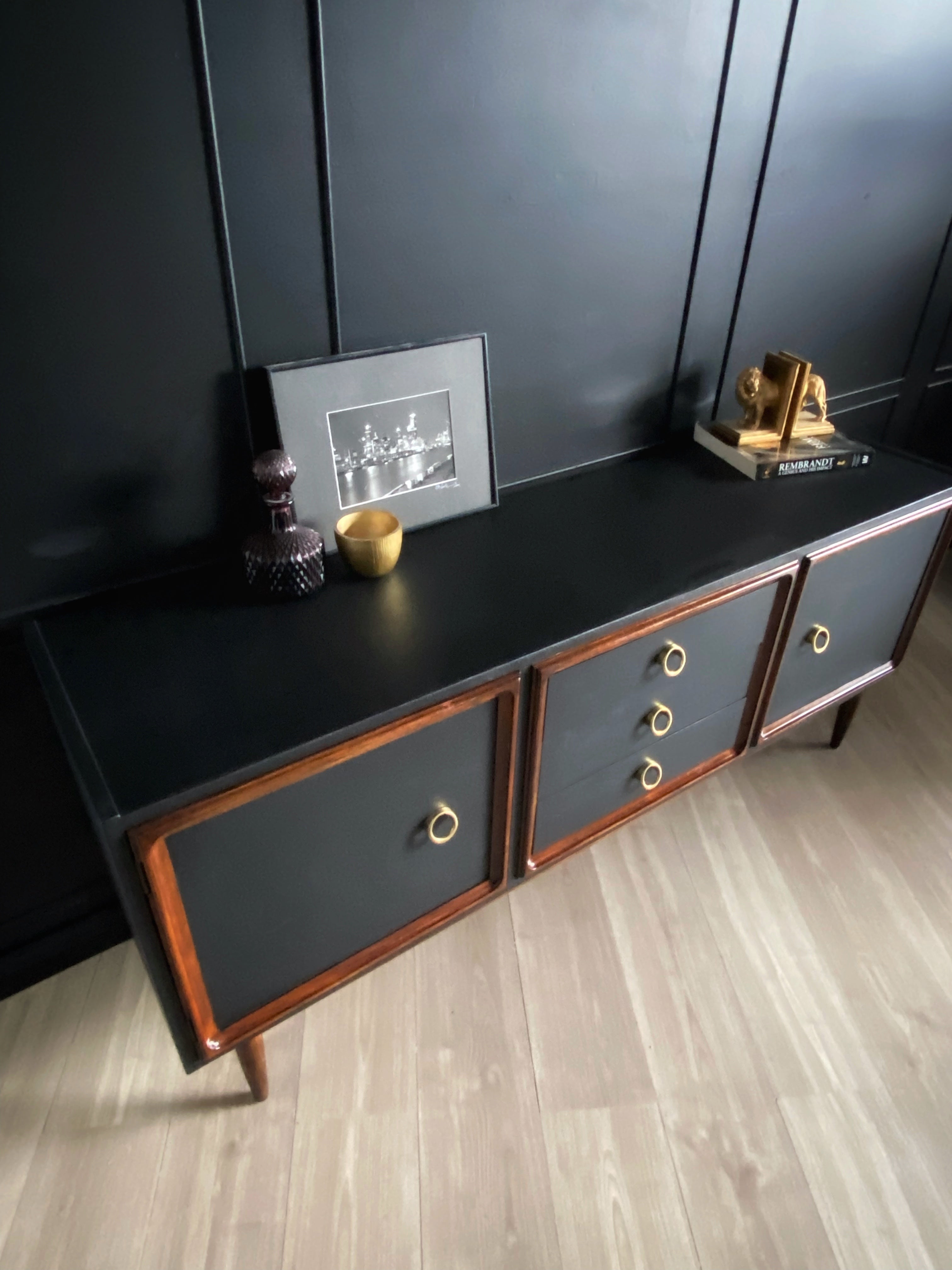 'Parker' Mid Century Buffet / Sideboard With High Gloss Wood Detail