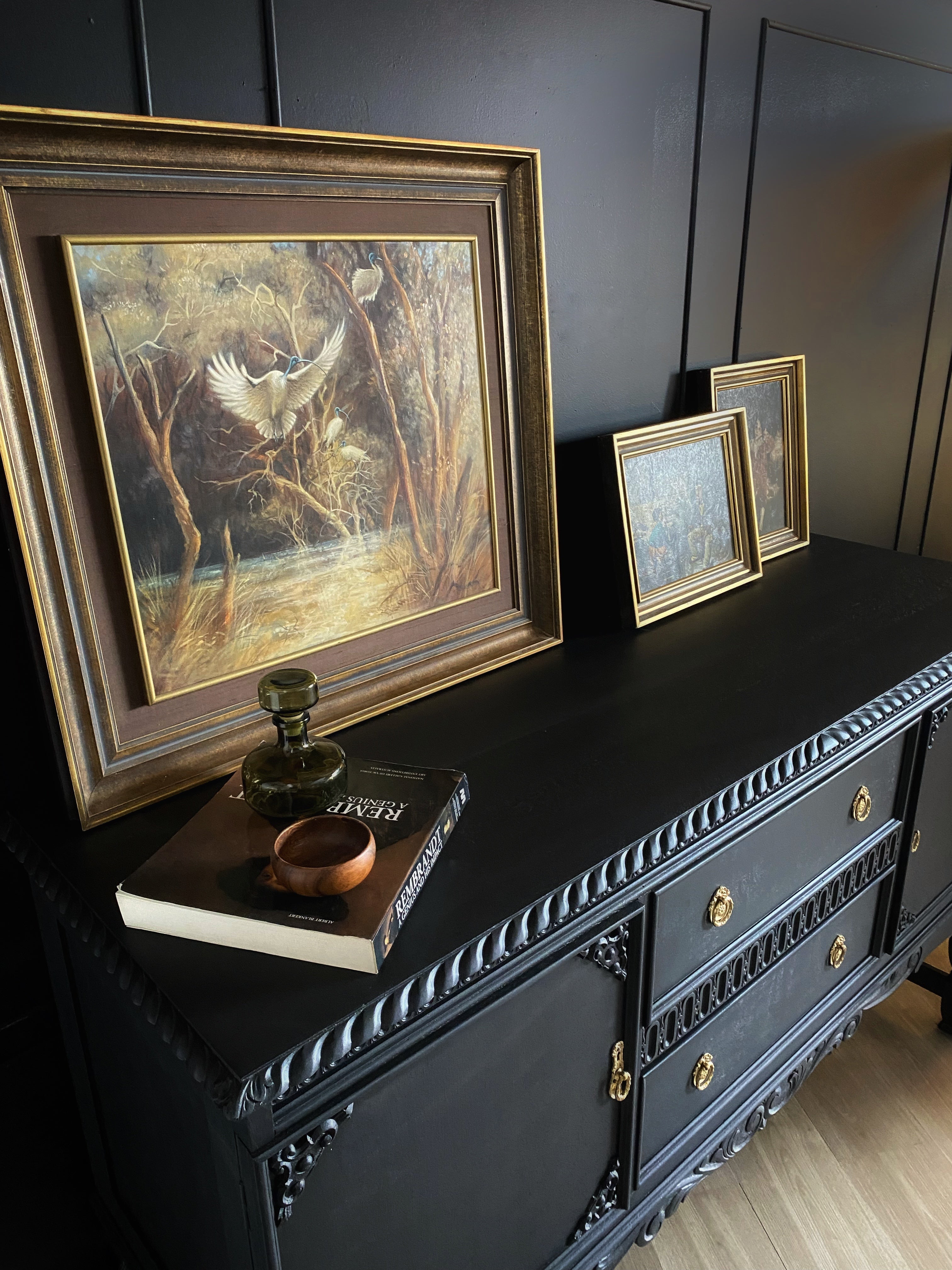 Solid Black Jacobean Antique buffet