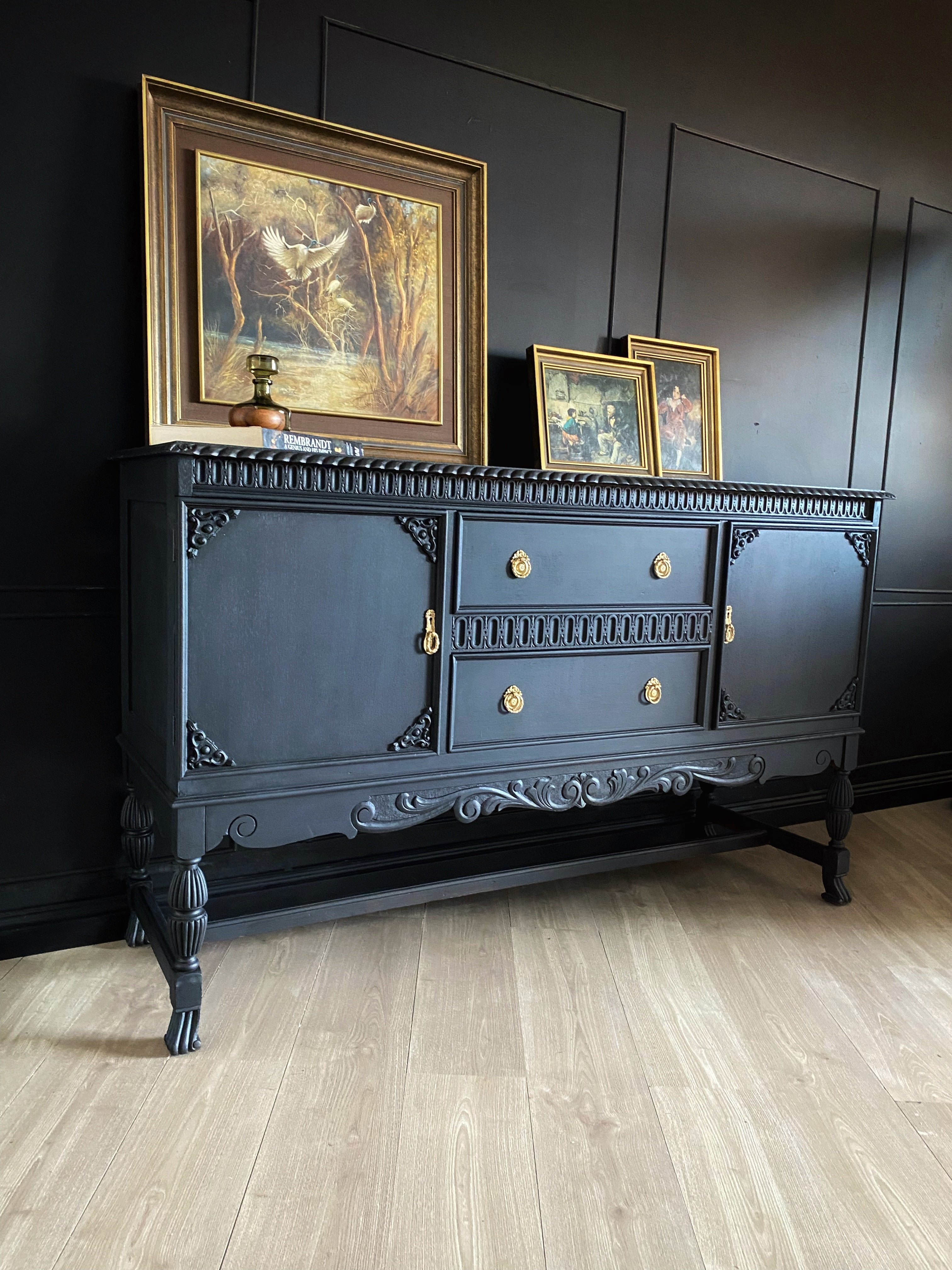 Solid Black Jacobean Antique buffet