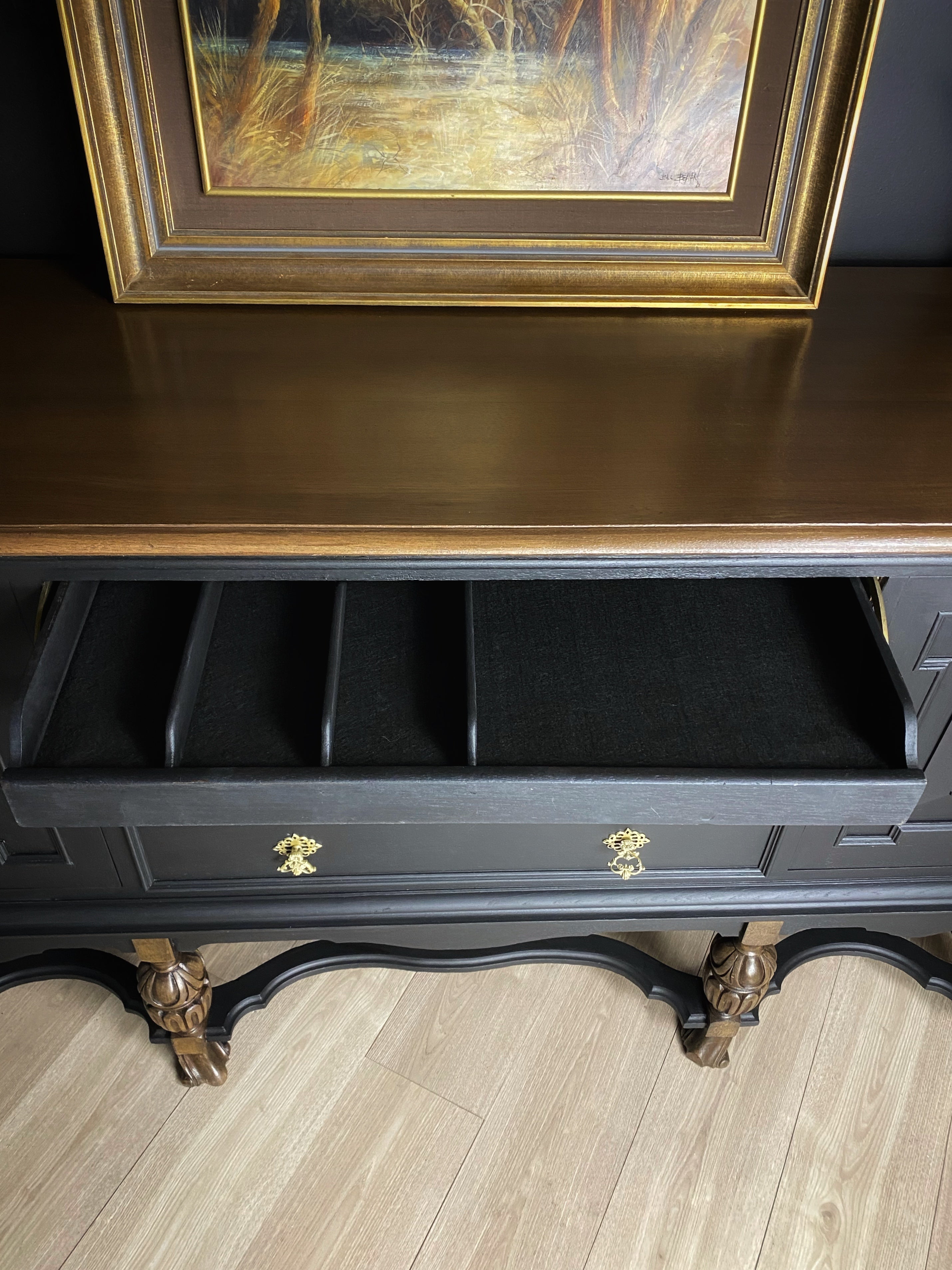 Jacobean Tiger Oak Black Buffet