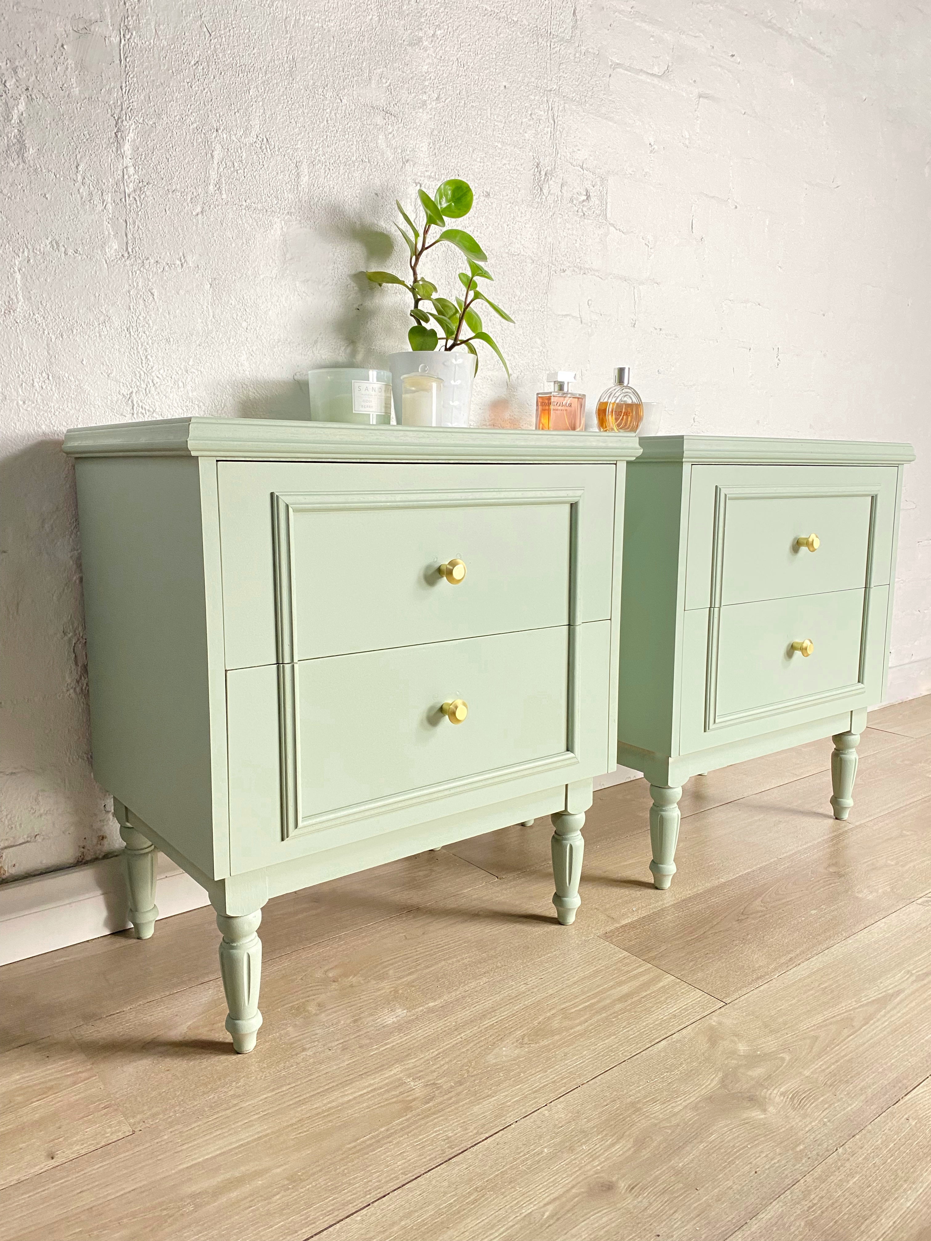'Hamra Brothers' Soft Sage Bedside Tables