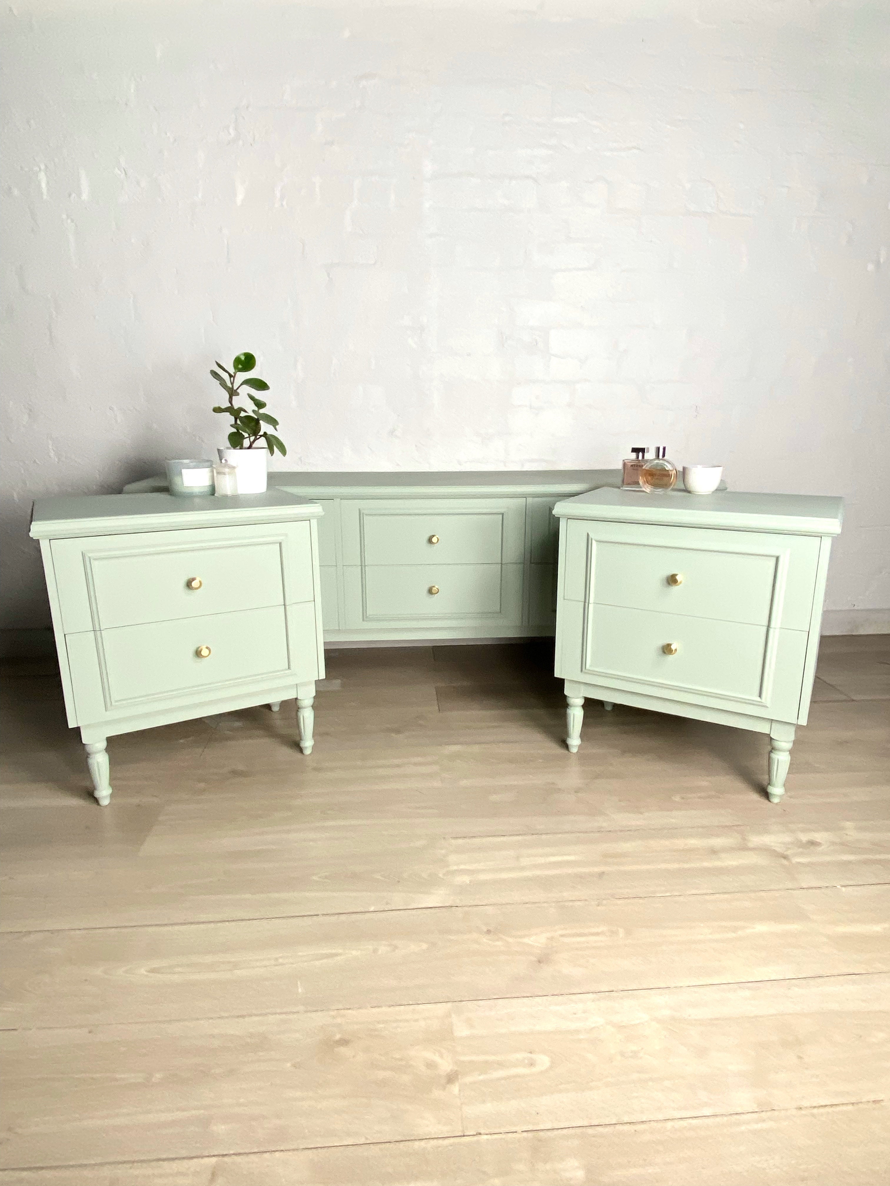 'Hamra Brothers' Soft Sage Bedside Tables