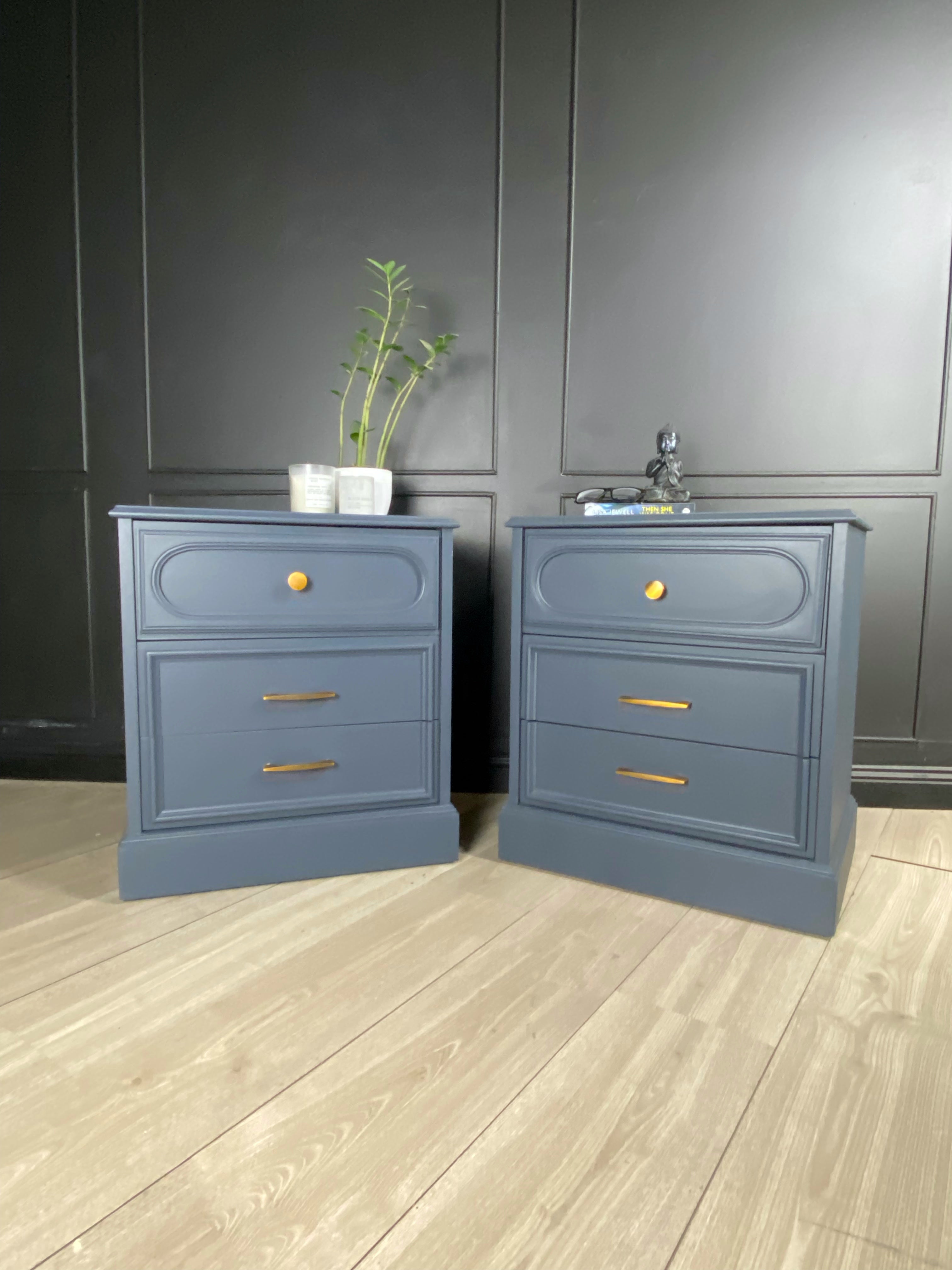 Stunning Blue 3 Drawer Side Tables