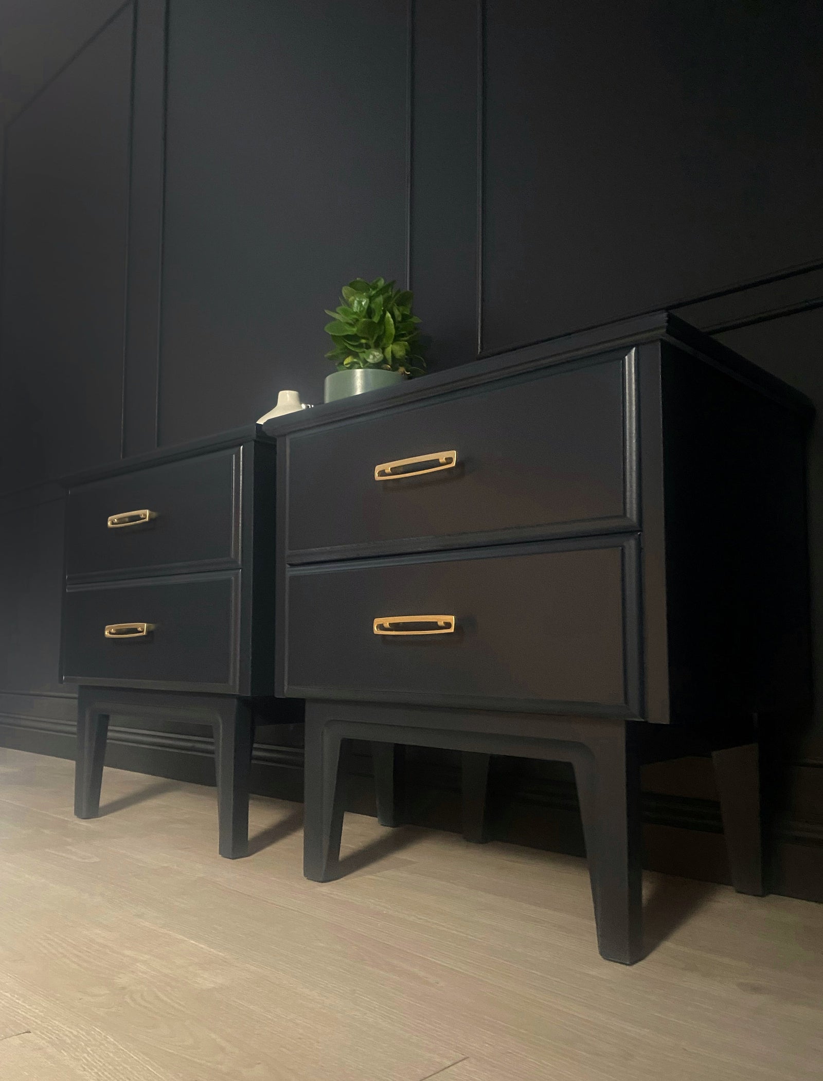 Mid-century bedside tables dark blue