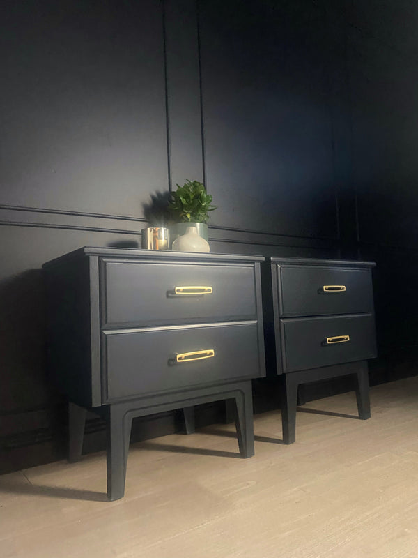 Mid-century bedside tables dark blue, view 2