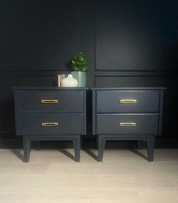 Mid-century bedside tables dark blue, view 3