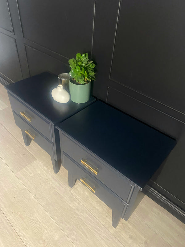 Mid-century bedside tables dark blue, view 4